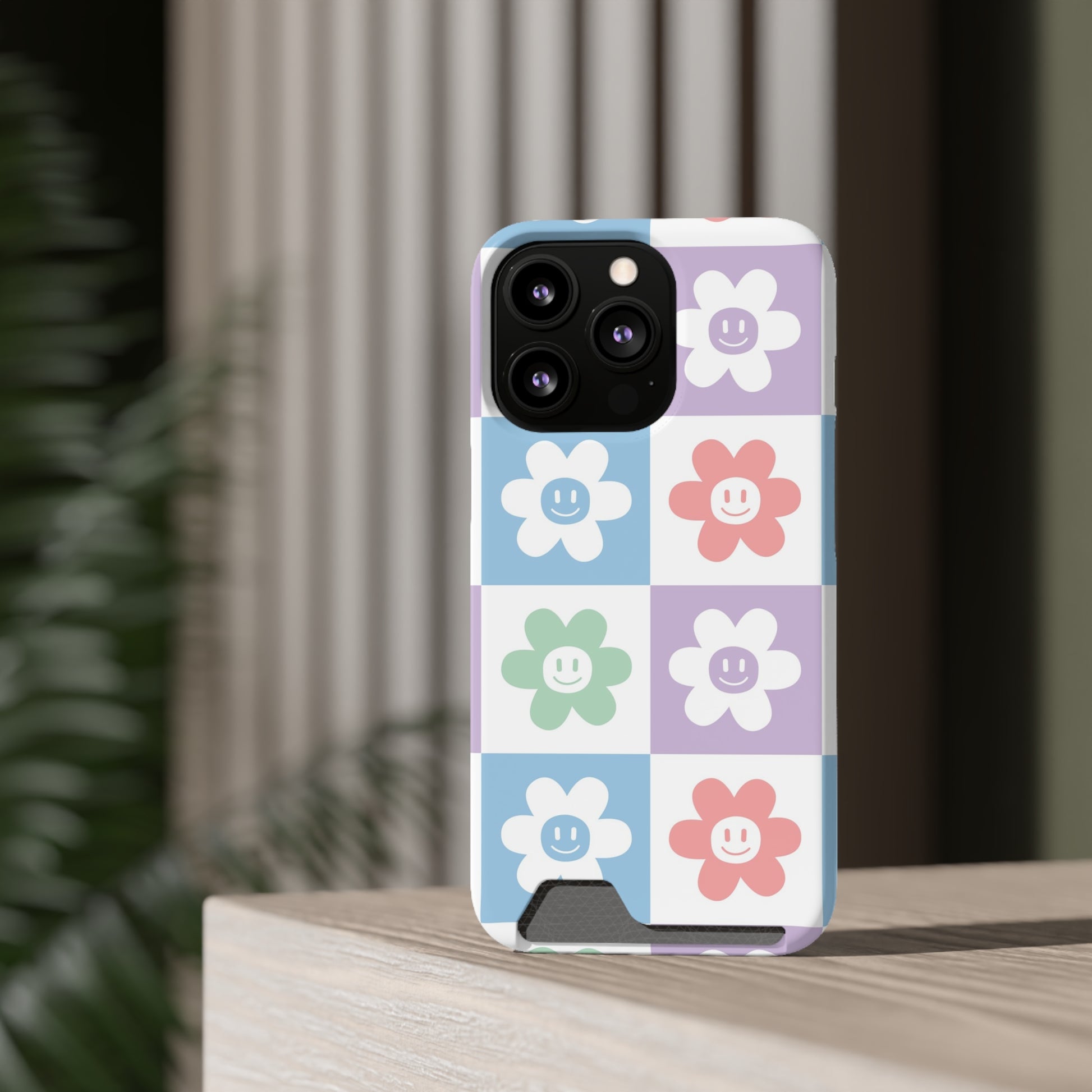 Chessboard x Smiley Face Flowers Multi-Color Phone Case With Card Holder, Artsulli - Art is Long, Life is Short, Phone Case, , , , , , , 