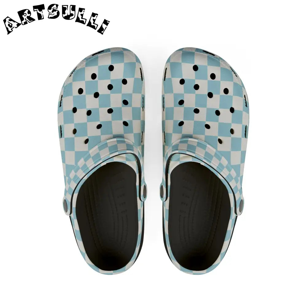 JAKKOUTTHEBXX Checkerboard Sky Blue EVA Foam Rubber Shoes (AOP)