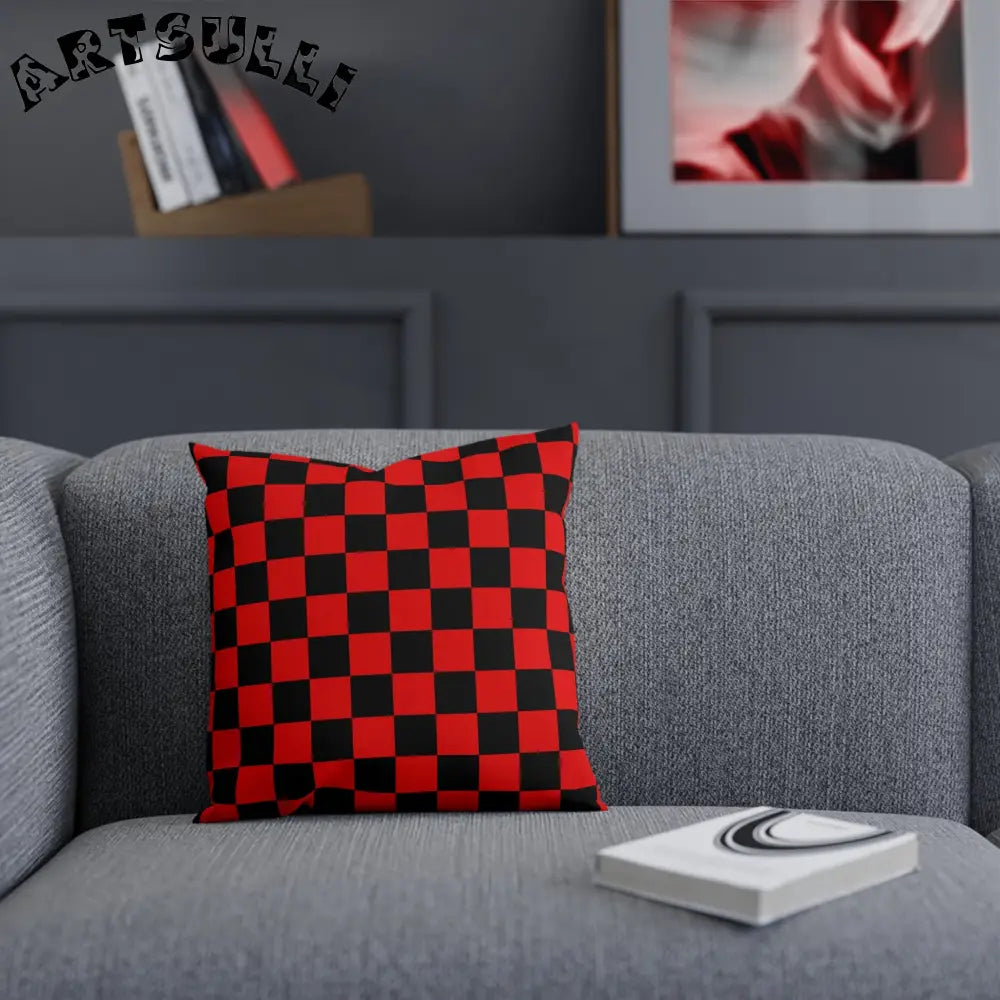 JAKKOUTTHEBXX Checkerboard Red and Black Cushion JAKKOUTTHEBXX