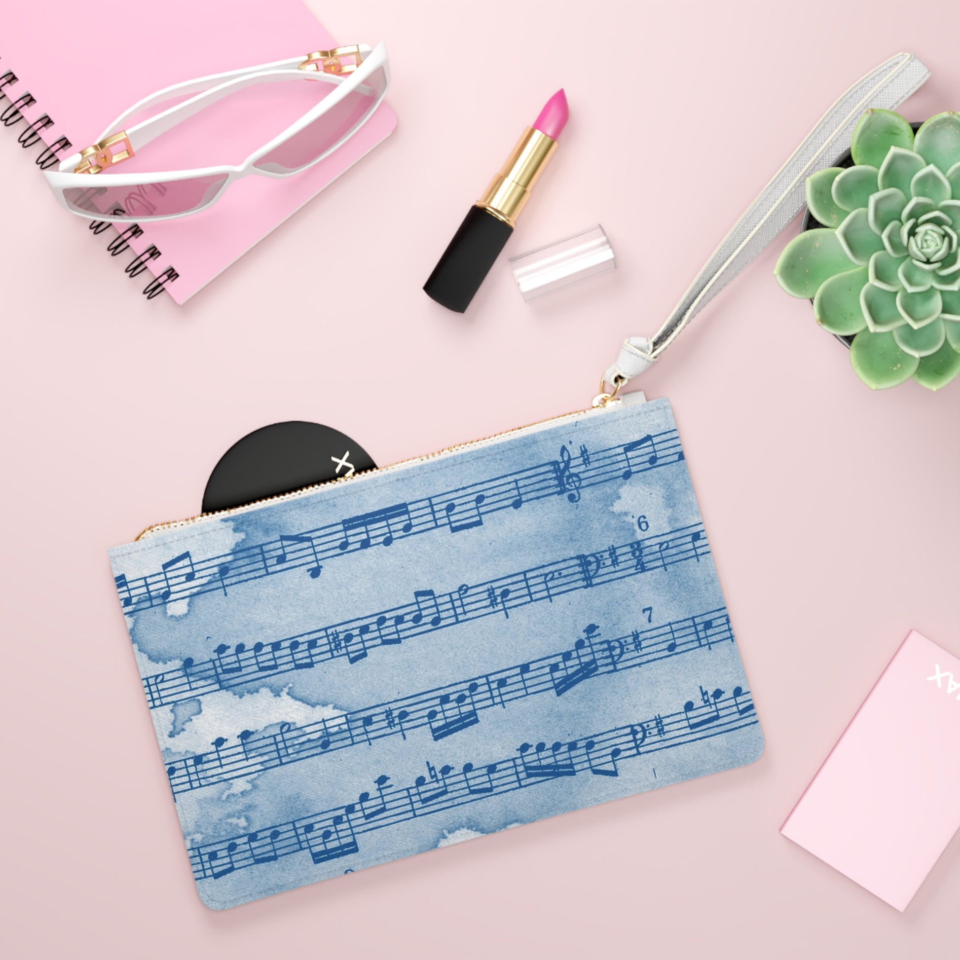 Drip Spill Type Beat Sheet Music Blue Clutch Bag, Artsulli - Art is Long, Life is Short, Bags, , , , , , , 