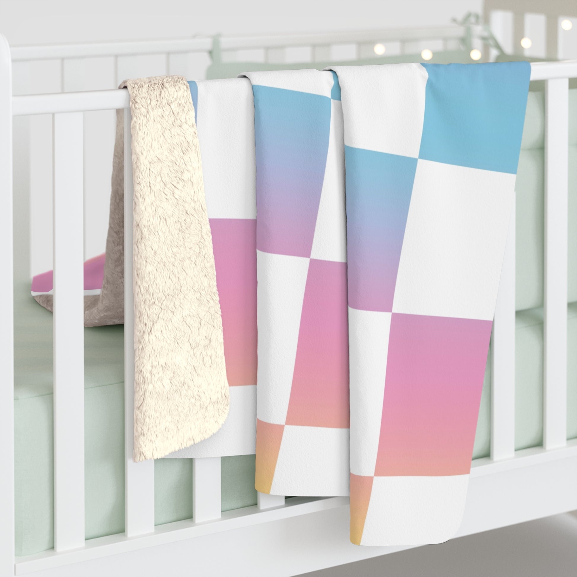 Vaporwave Check Sherpa Fleece Blanket, Artsulli - Art is Long, Life is Short, Home Decor, , , , , , , 