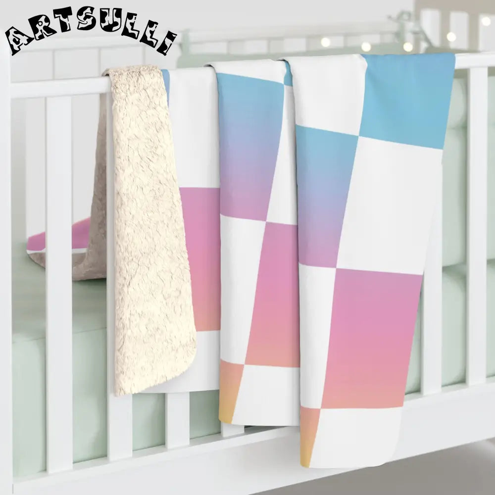 JAKKOUTTHEBXX Vaporwave Check Sherpa Fleece Blanket JAKKOUTTHEBXX
