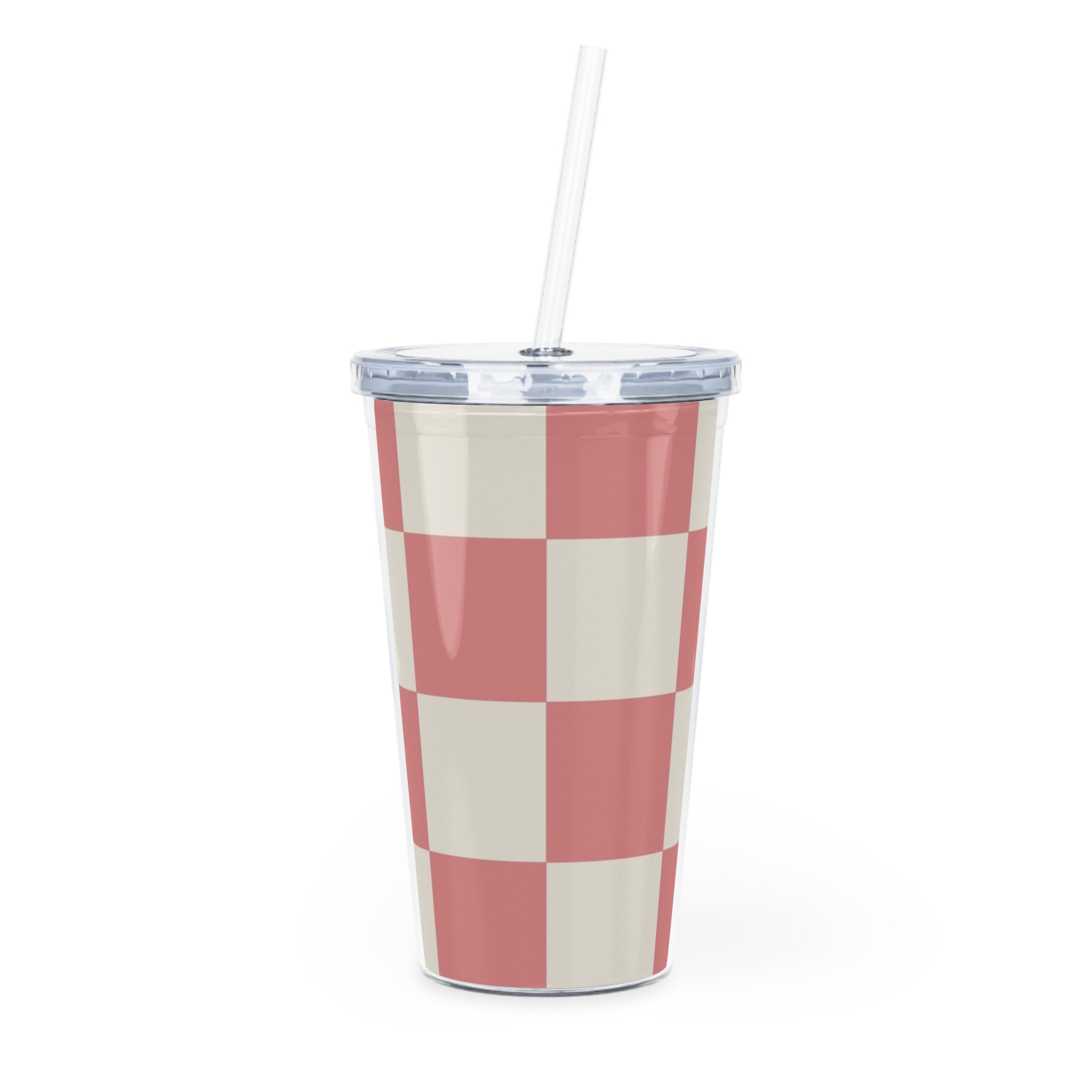 Retro Checkered Grassland Sprites Plastic Tumbler with Straw, Artsulli - Art is Long, Life is Short, Mug, Size, 20oz, Color, Transparent, , , 49491444609586822437