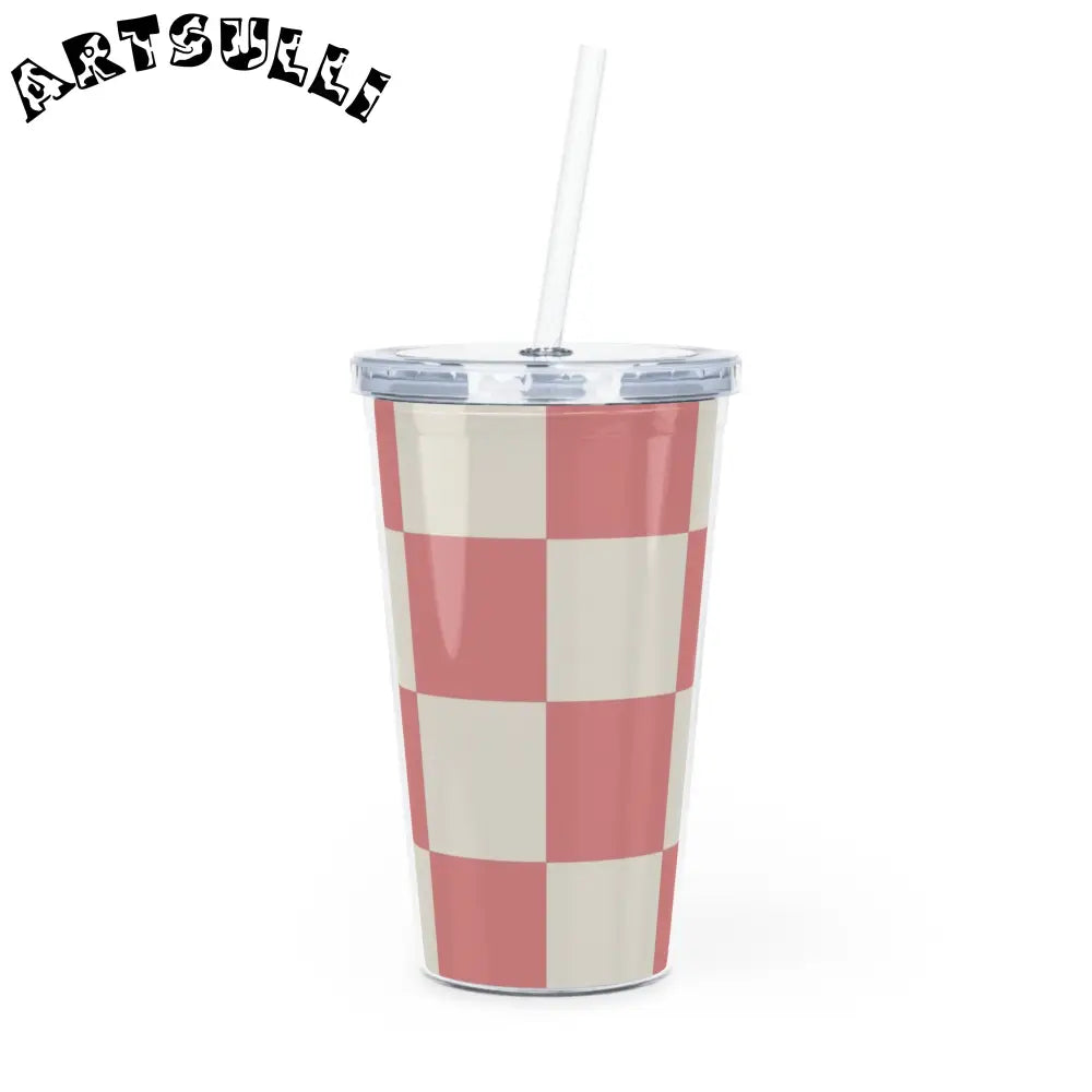 JAKKOUTTHEBXX Retro Checkered Grassland Sprites Plastic Tumbler