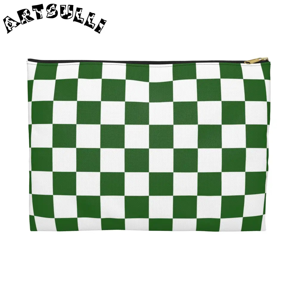 JAKKOUTTHEBXX Checkerboard White and Dark Green Accessory Pouch