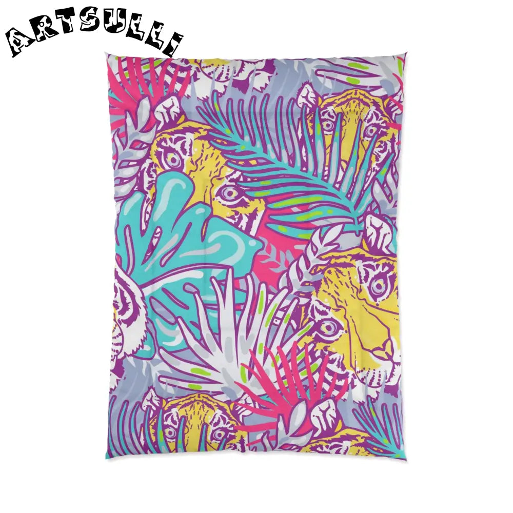 JAKKOUTTHEBXX Tropical Floral Tigers Torquise and Purple Comforter
