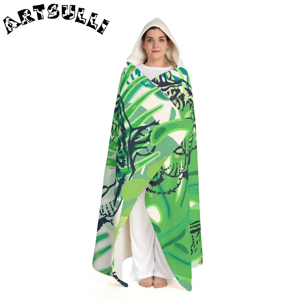 JAKKOUTTHEBXX Tropical Jungle Tigers Green Hooded Sherpa Fleece