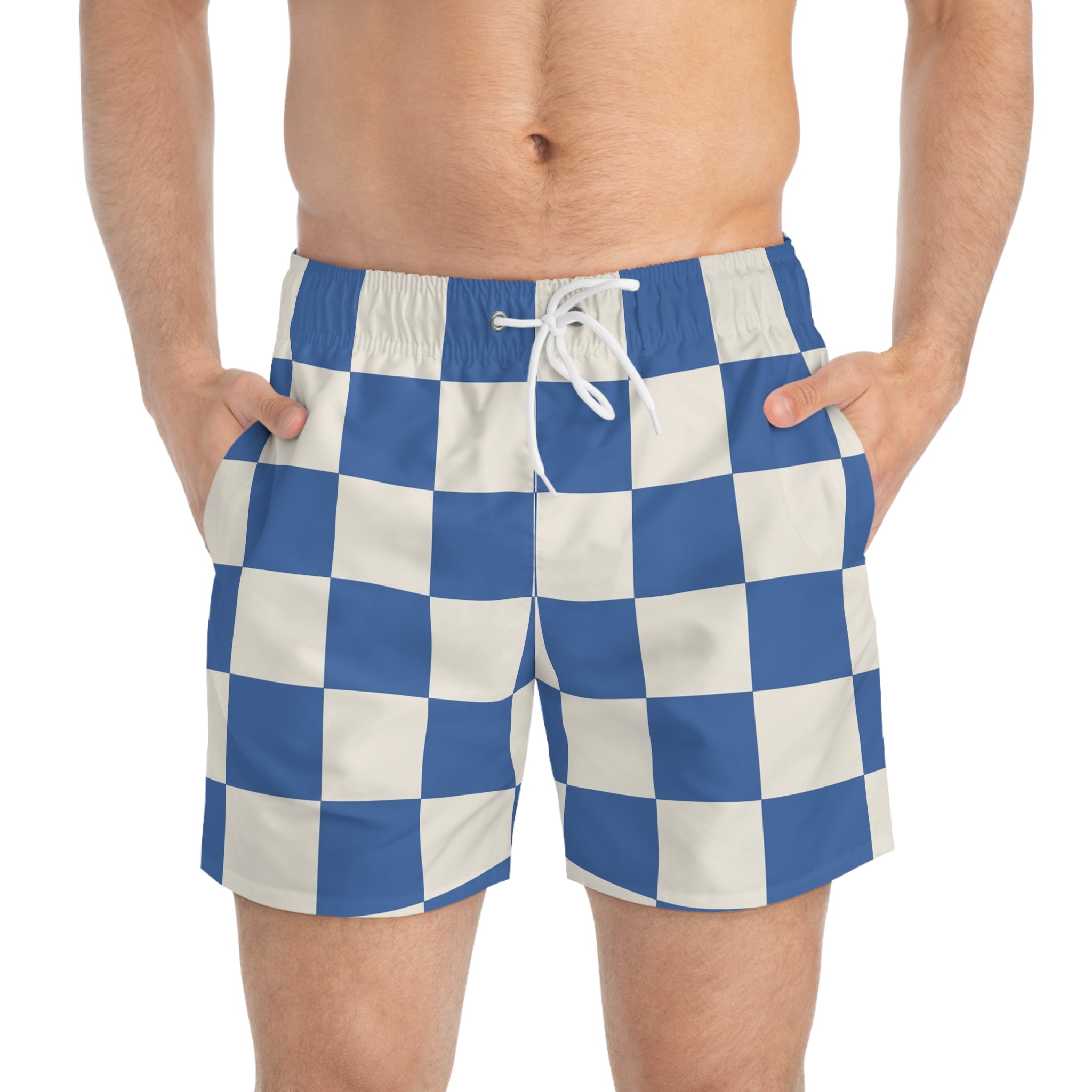 Checkerboard Blue Swim Trunks (AOP), Artsulli - Art is Long, Life is Short, All Over Prints, , , , , , , 