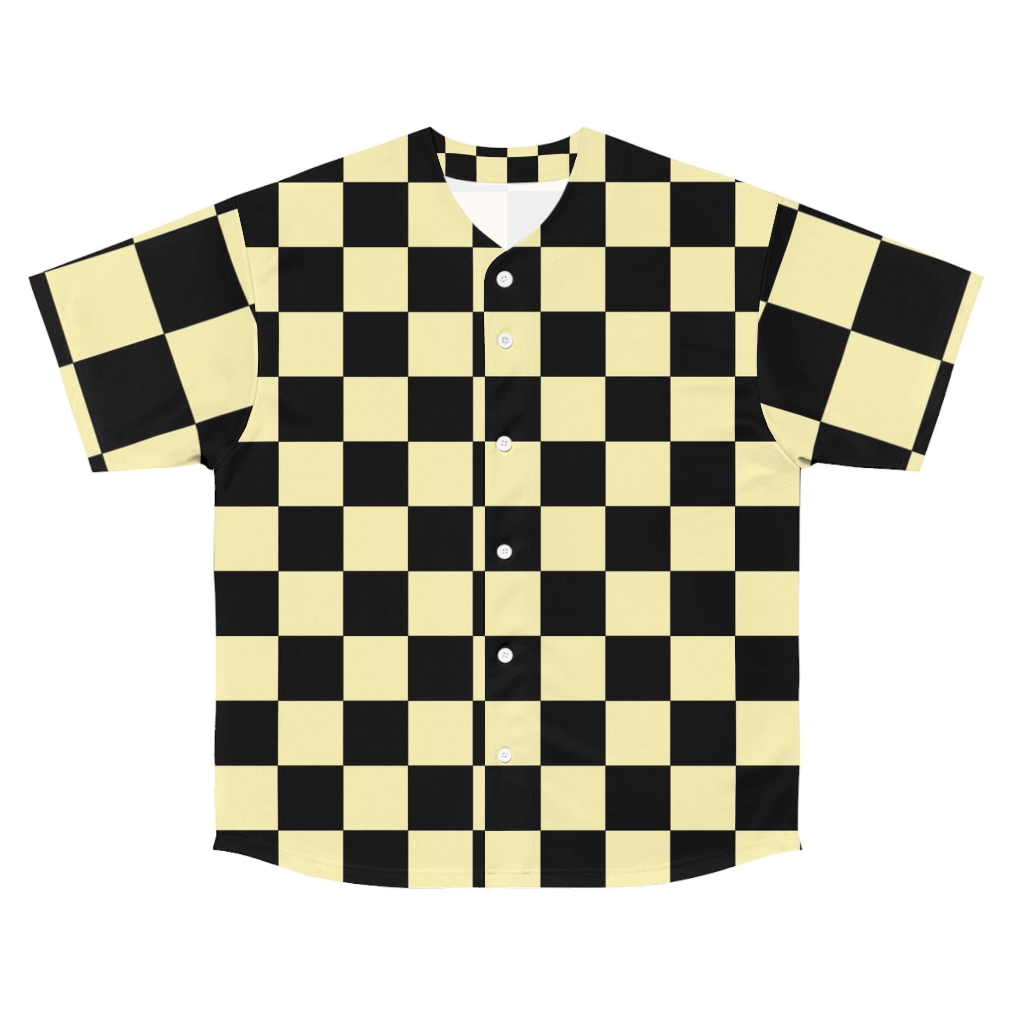 Checkerboard Black and Yellow Men's Baseball Jersey (AOP), Artsulli - Art is Long, Life is Short, All Over Prints, Size, S, Color, Seam thread color automatically matched to design, , , 21903476987540898805