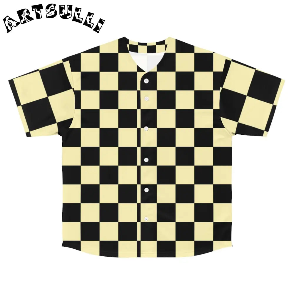 JAKKOUTTHEBXX Checkerboard Black and Yellow Men’s Baseball Jersey