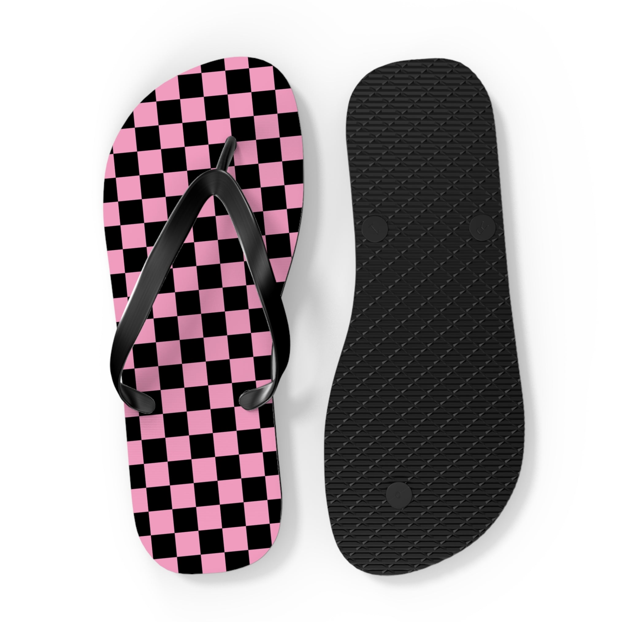 Checkerboard Black and Pink Flip Flops, Artsulli - Art is Long, Life is Short, Shoes, , , , , , , 