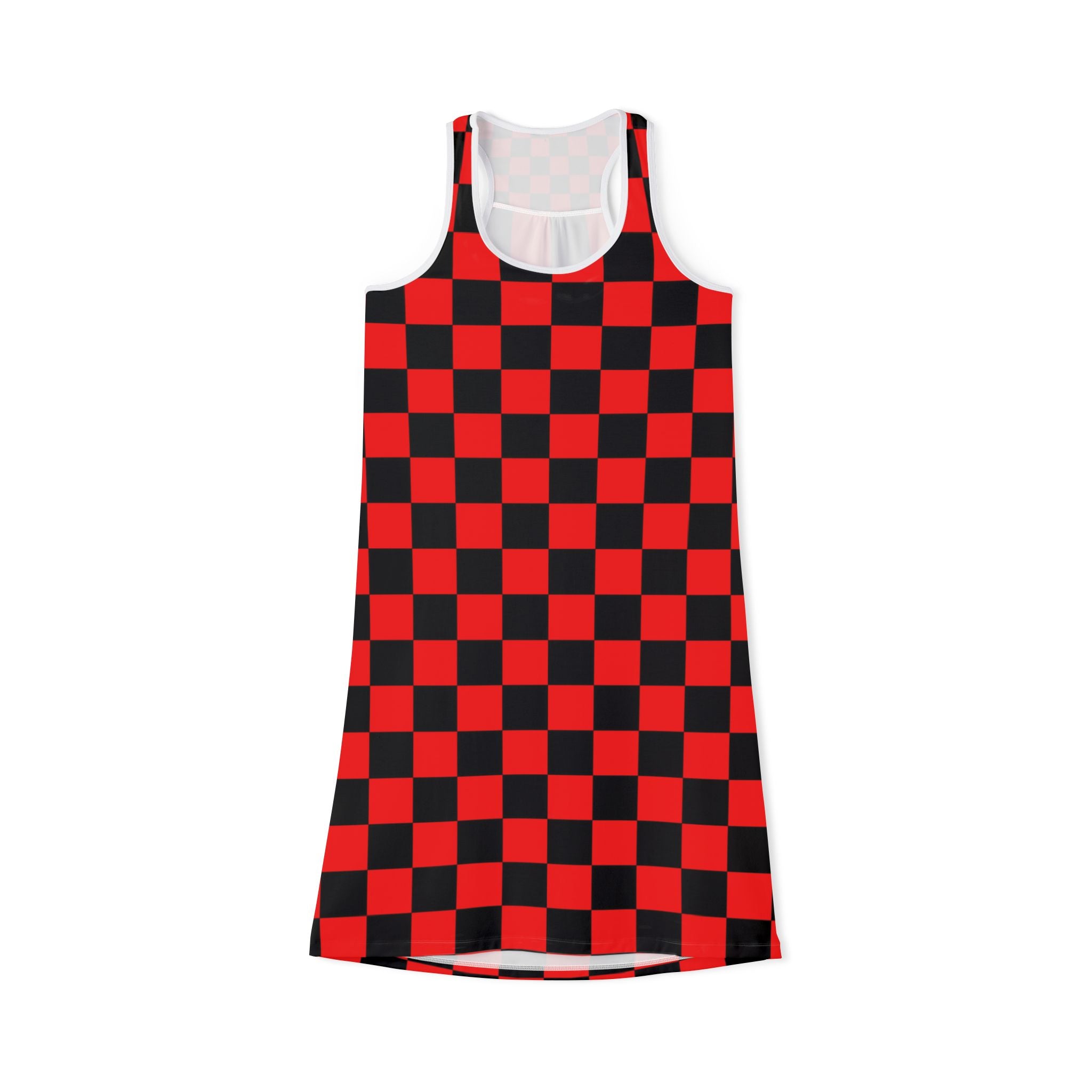 Checkerboard Red and Black Women's Racerback Dress (AOP), Artsulli - Art is Long, Life is Short, Tank Top, Size, XS, Color, White, , , 22812279692819980329