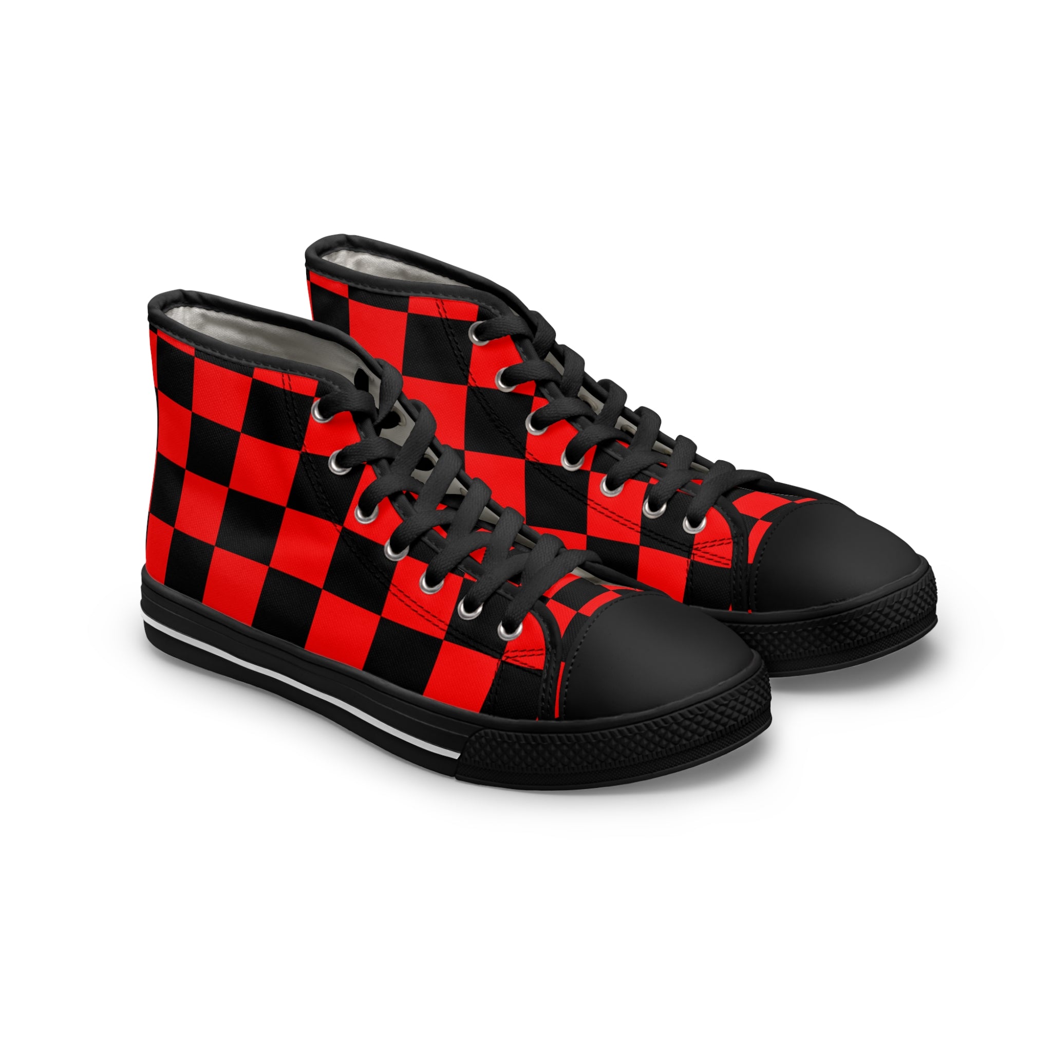 Checkerboard Red and Black Women's High Top Sneakers, Artsulli - Art is Long, Life is Short, Shoes, Size, US 5.5, Color, Black sole, , , 29012102791286567445
