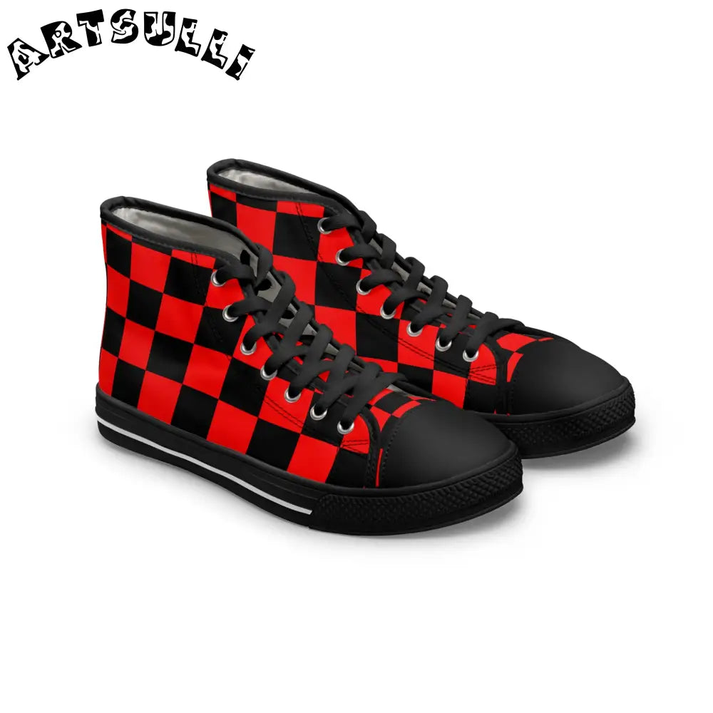 JAKKOUTTHEBXX Checkerboard Red and Black Women’s High Top Sneakers