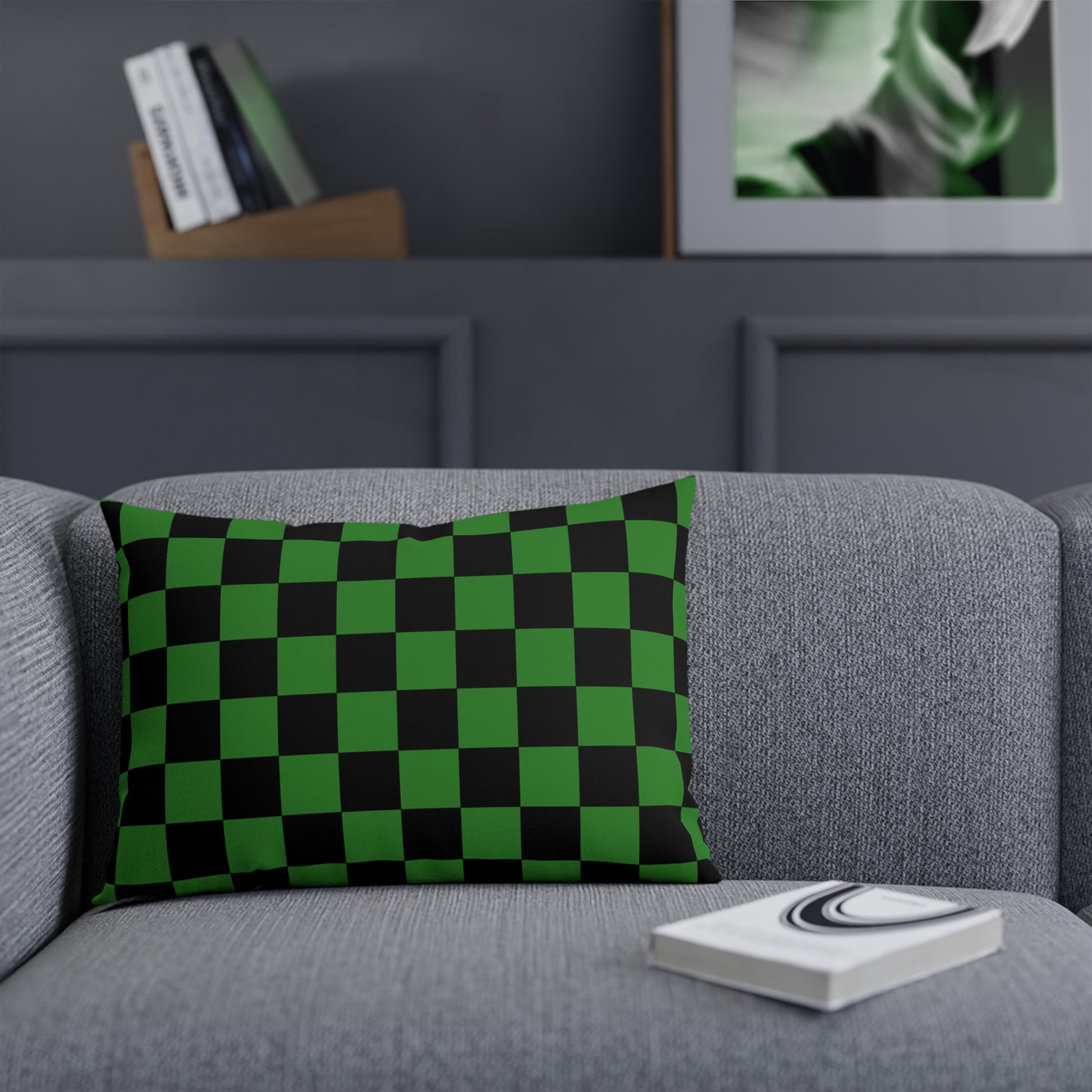 Checkerboard Green and Black Cushion, Artsulli - Art is Long, Life is Short, Home Decor, , , , , , , 