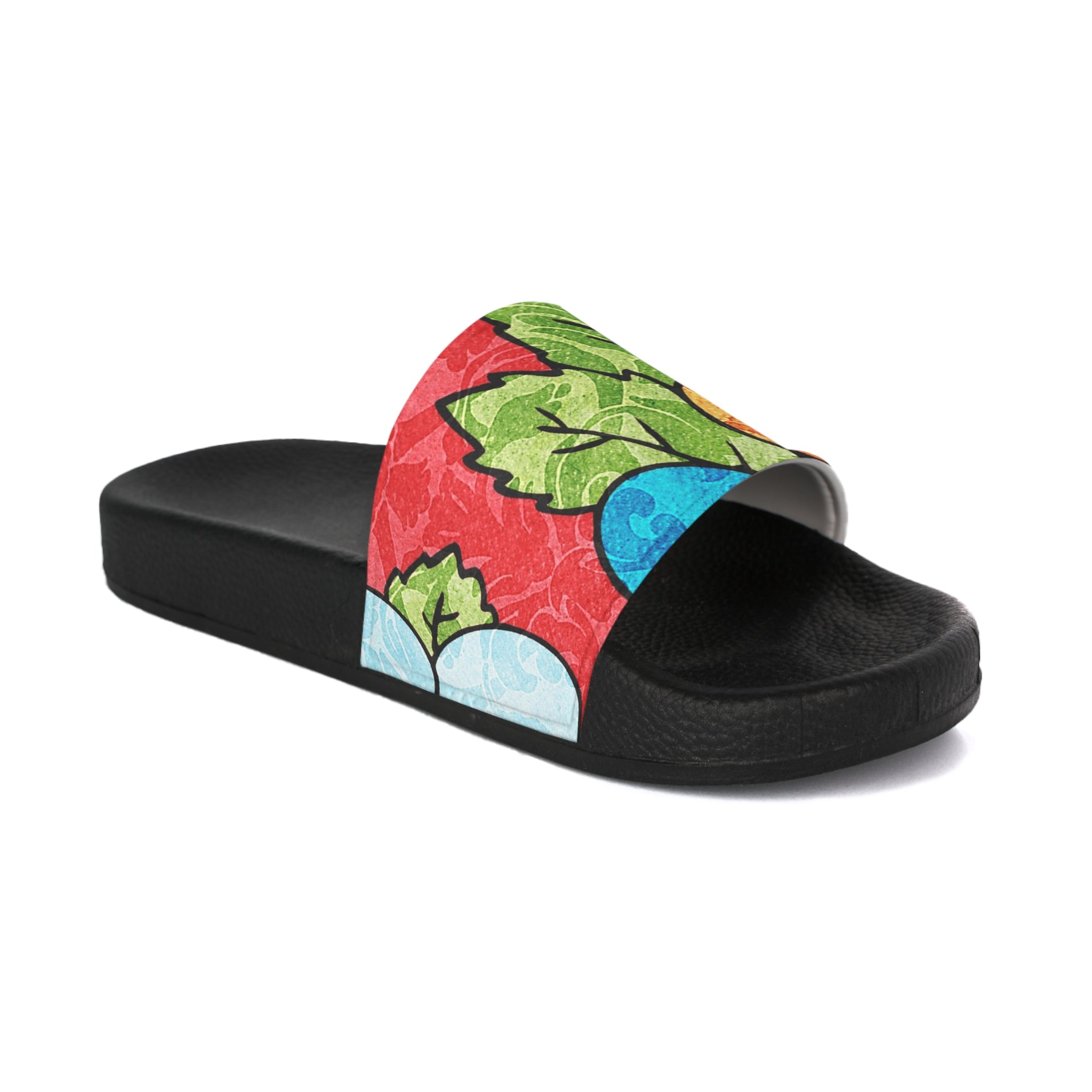 Groovy Red Floral Kl Women's Slide Sandals, Artsulli - Art is Long, Life is Short, Shoes, Color, Black sole, Size, US 5, , , 12908164827296089440
