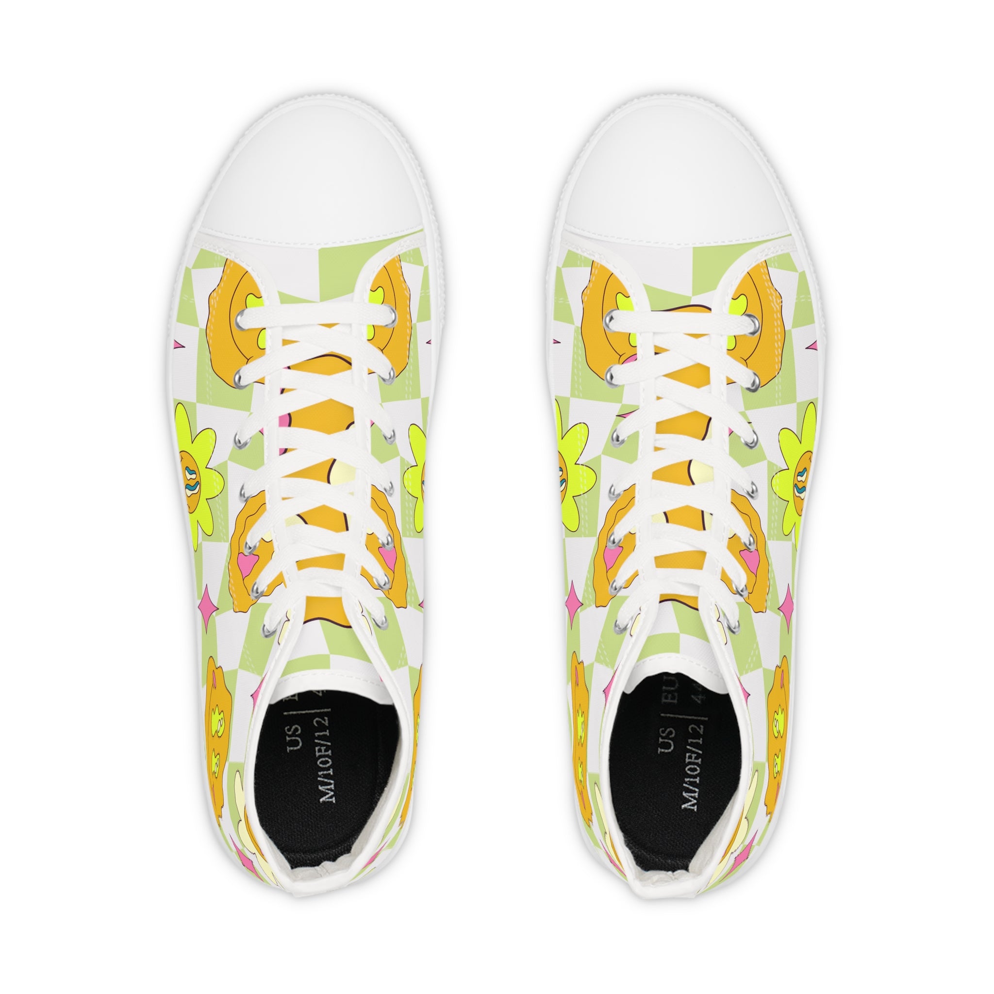 Sunflower x Checkerboard Trippy Men's High Top Sneakers, Artsulli - Art is Long, Life is Short, Shoes, , , , , , , 
