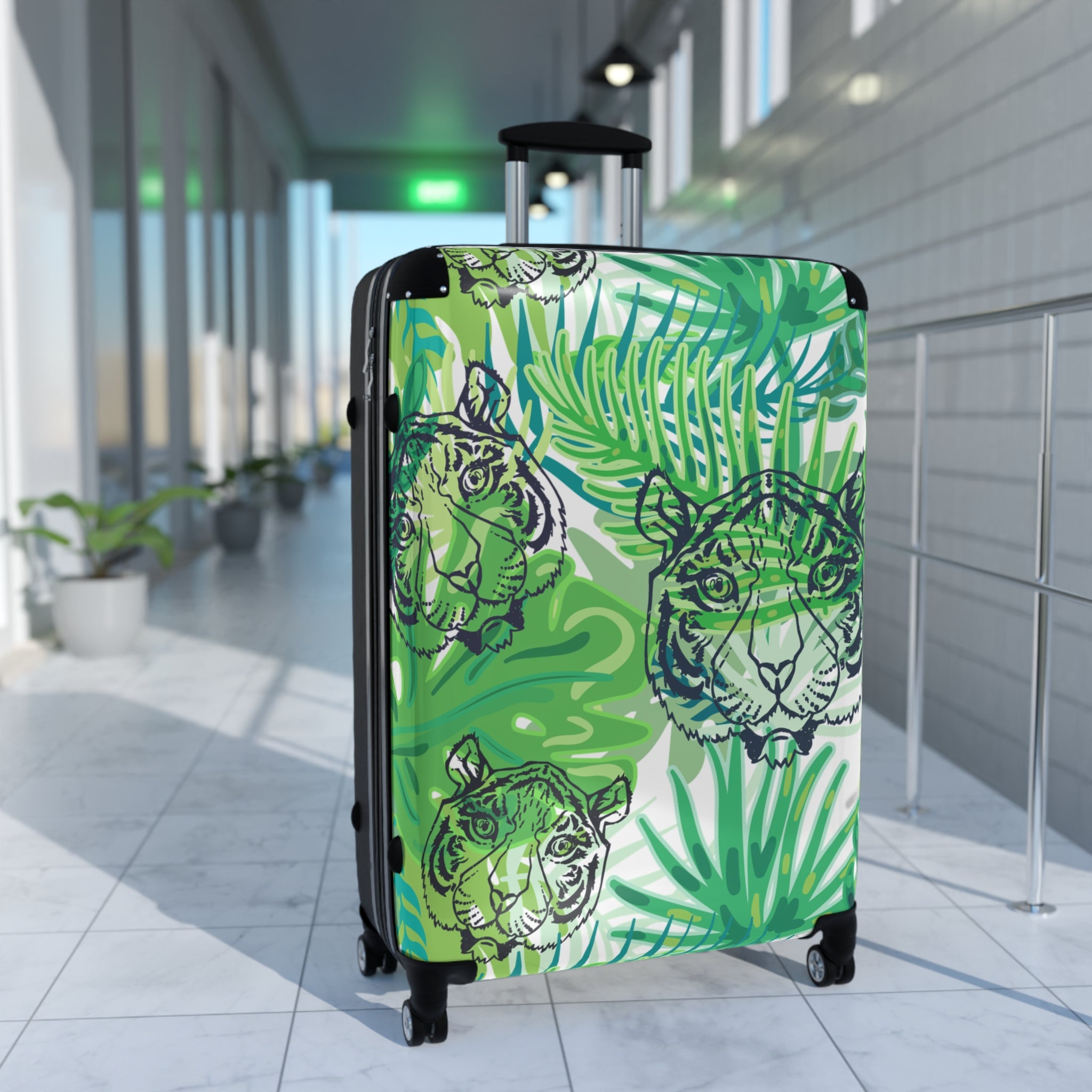 Tropical Jungle Tigers Green Suitcase, Artsulli - Art is Long, Life is Short, Bags, , , , , , , 