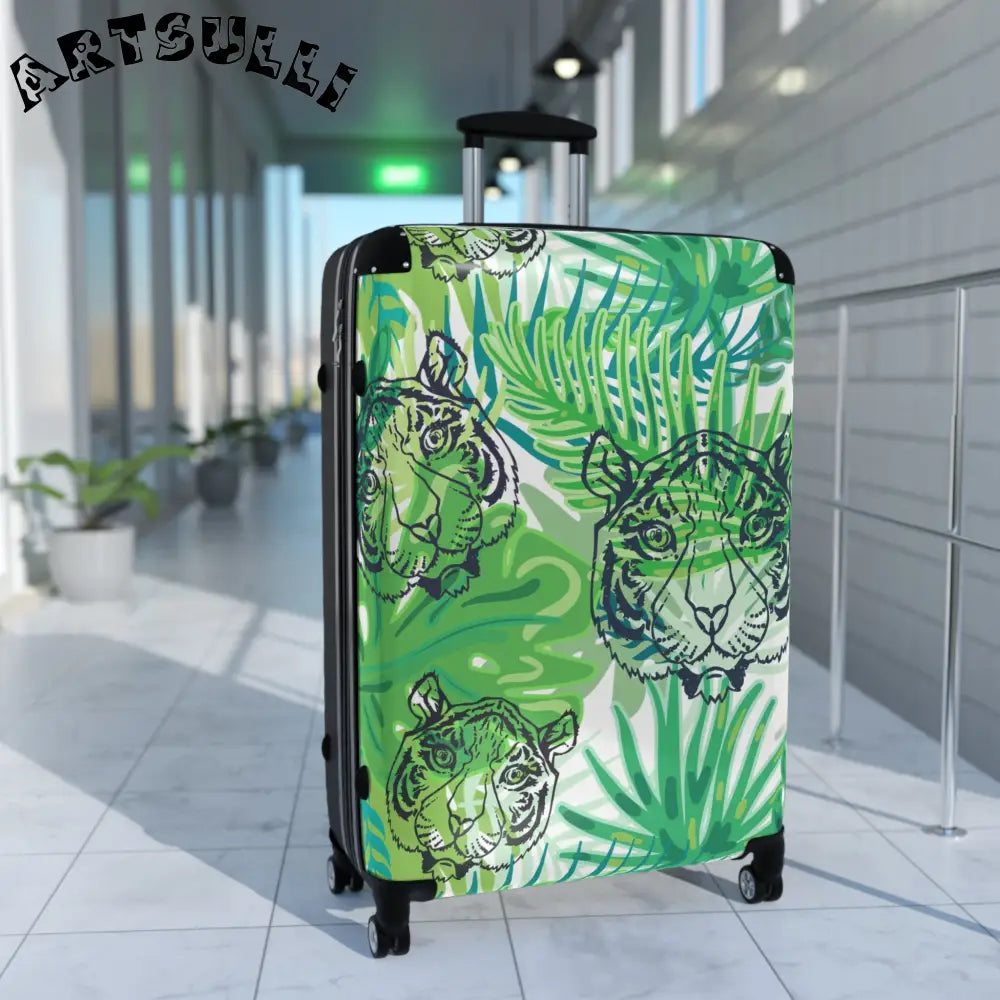 JAKKOUTTHEBXX Tropical Jungle Tigers Green Suitcase JAKKOUTTHEBXX