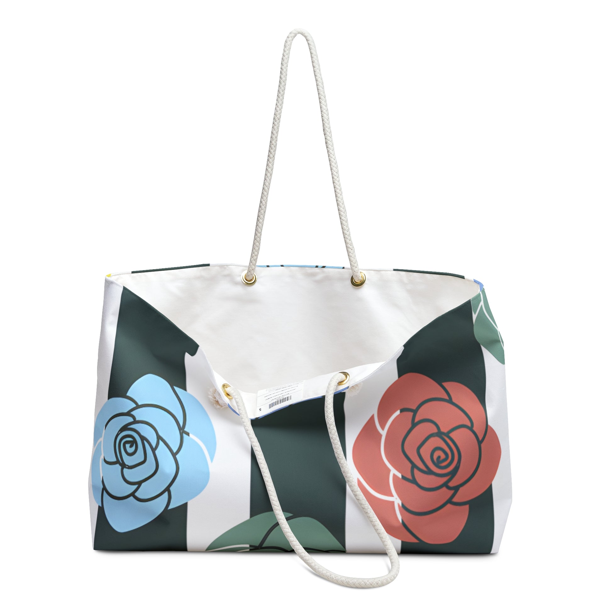 Stripes x Roses Black and White Weekender Bag, Artsulli - Art is Long, Life is Short, Bags, , , , , , , 
