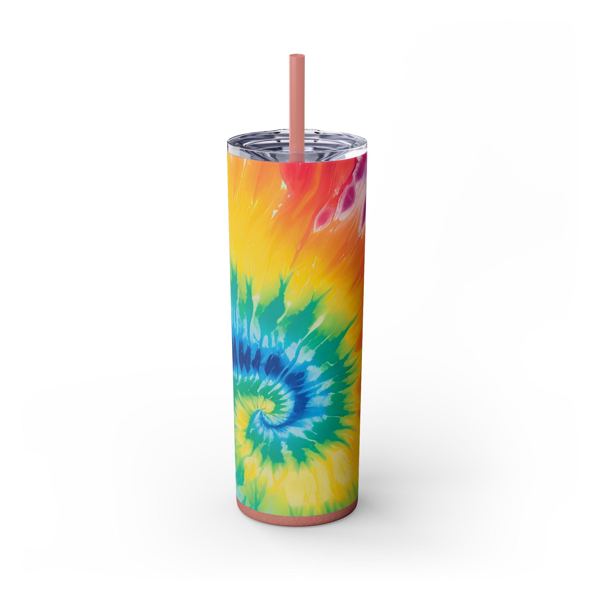 Tie Dye Skinny Tumbler with Straw, 20oz, Artsulli - Art is Long, Life is Short, Mug, Finish, Glossy, Color, Glitter Dusty Rose, Size, 20oz, 16337456815117380247