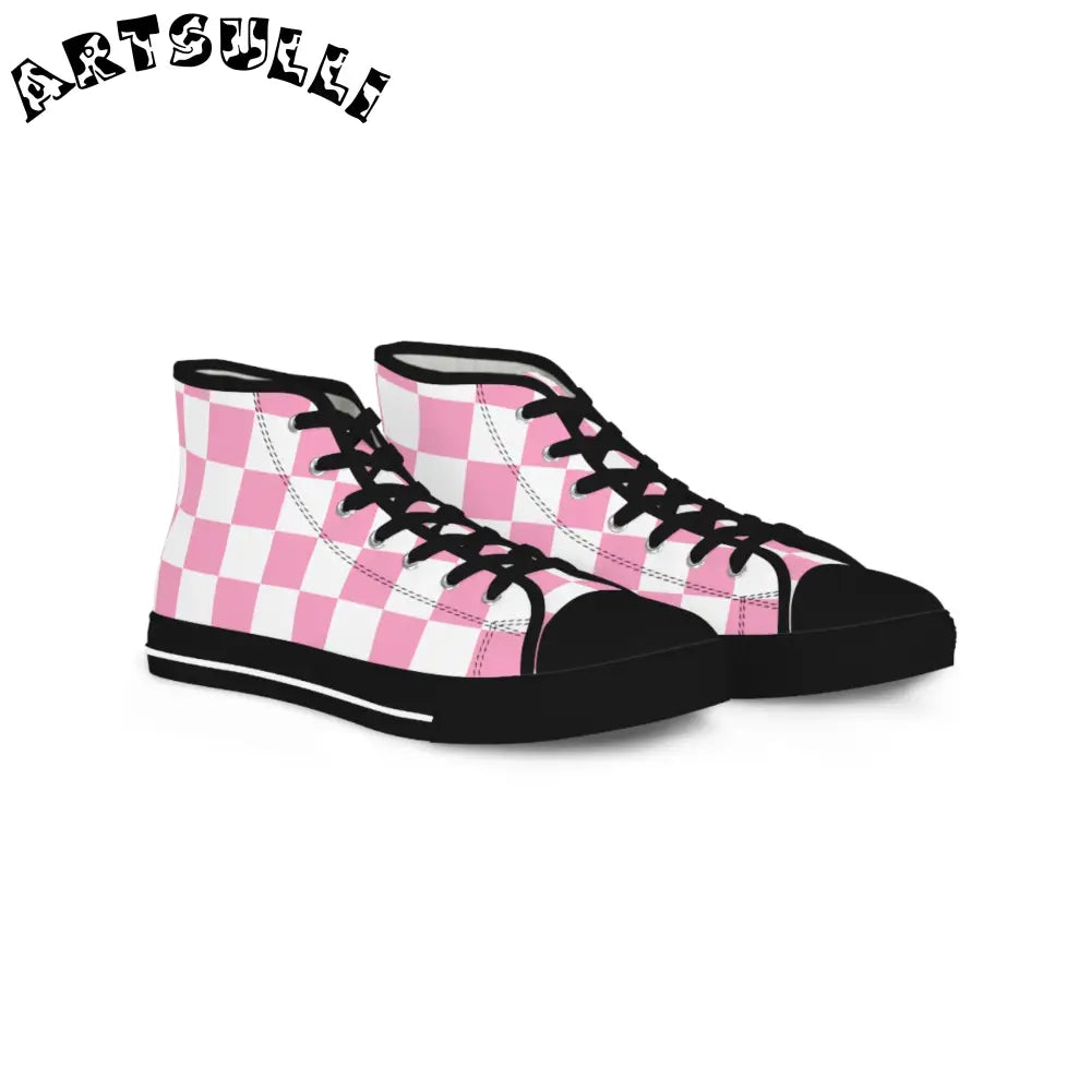 JAKKOUTTHEBXX Checkerboard Hot Pink and White Men’s High Top