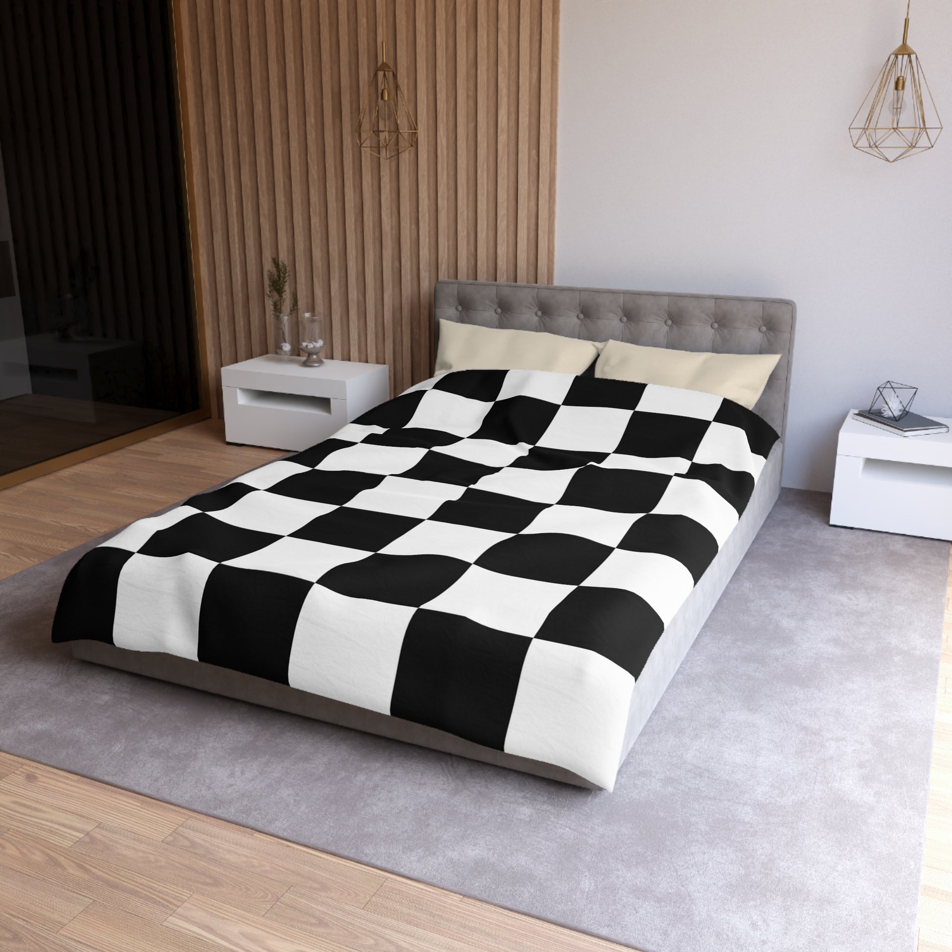 Checkerboard Black and White Microfiber Duvet Cover, Artsulli - Art is Long, Life is Short, Home Decor, , , , , , , 