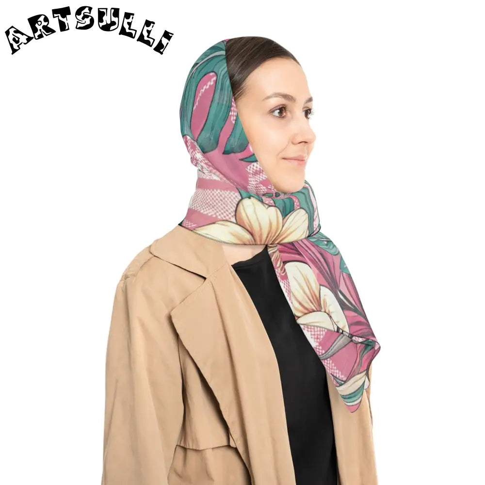 JAKKOUTTHEBXX Plaid x Floral Pink and Green Poly Scarf JAKKOUTTHEBXX