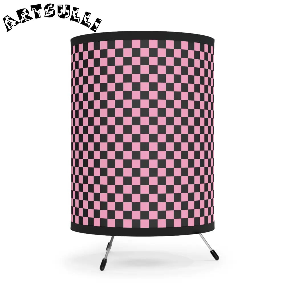 JAKKOUTTHEBXX Checkerboard Black and Pink Tripod Lamp with High-Res