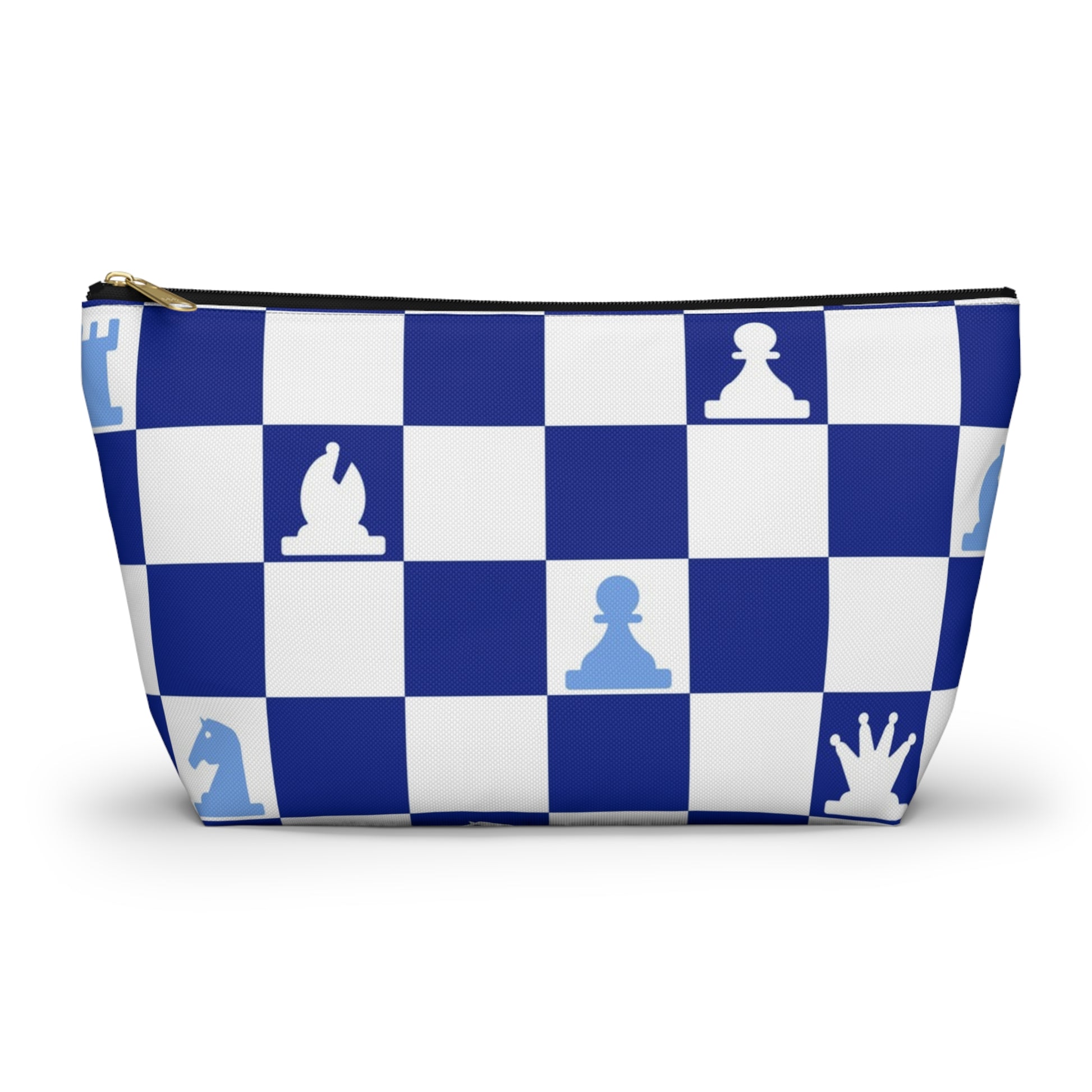 Chessboard Navy Blue Accessory Pouch w T-bottom, Artsulli - Art is Long, Life is Short, Bags, Size, Large, Color, Black zipper, , , 26289132238250055497