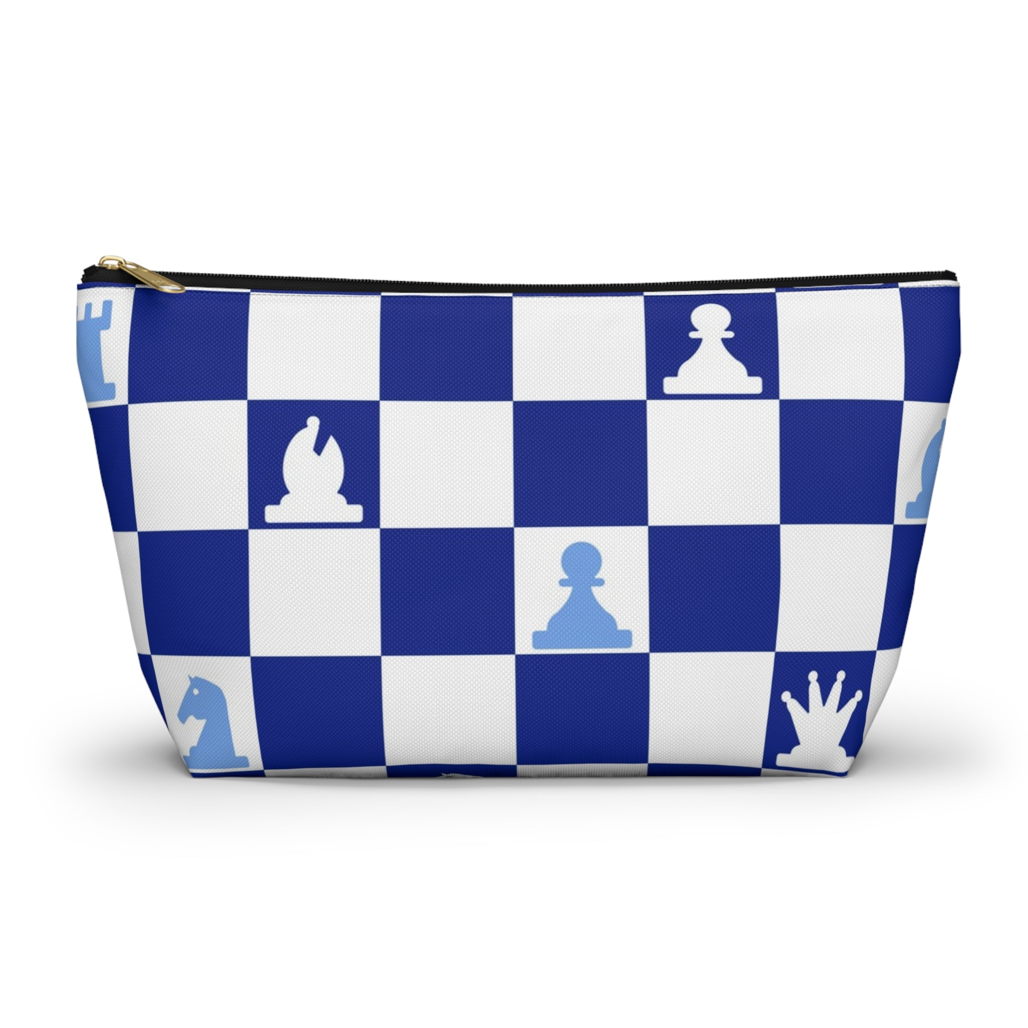 Chessboard Navy Blue Accessory Pouch w T-bottom, Artsulli - Art is Long, Life is Short, Bags, Size, Large, Color, Black zipper, , , 26289132238250055497