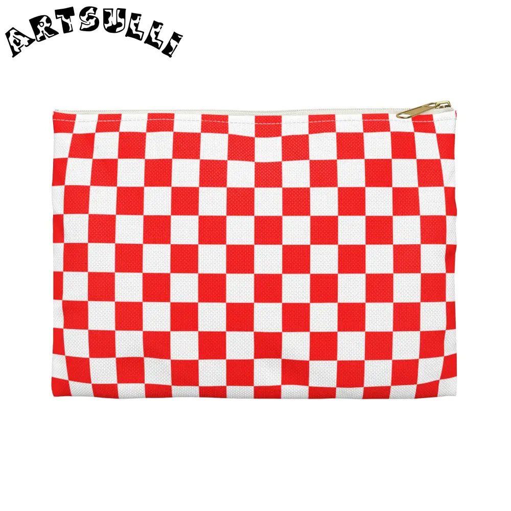JAKKOUTTHEBXX Checkerboard Red and White Accessory Pouch