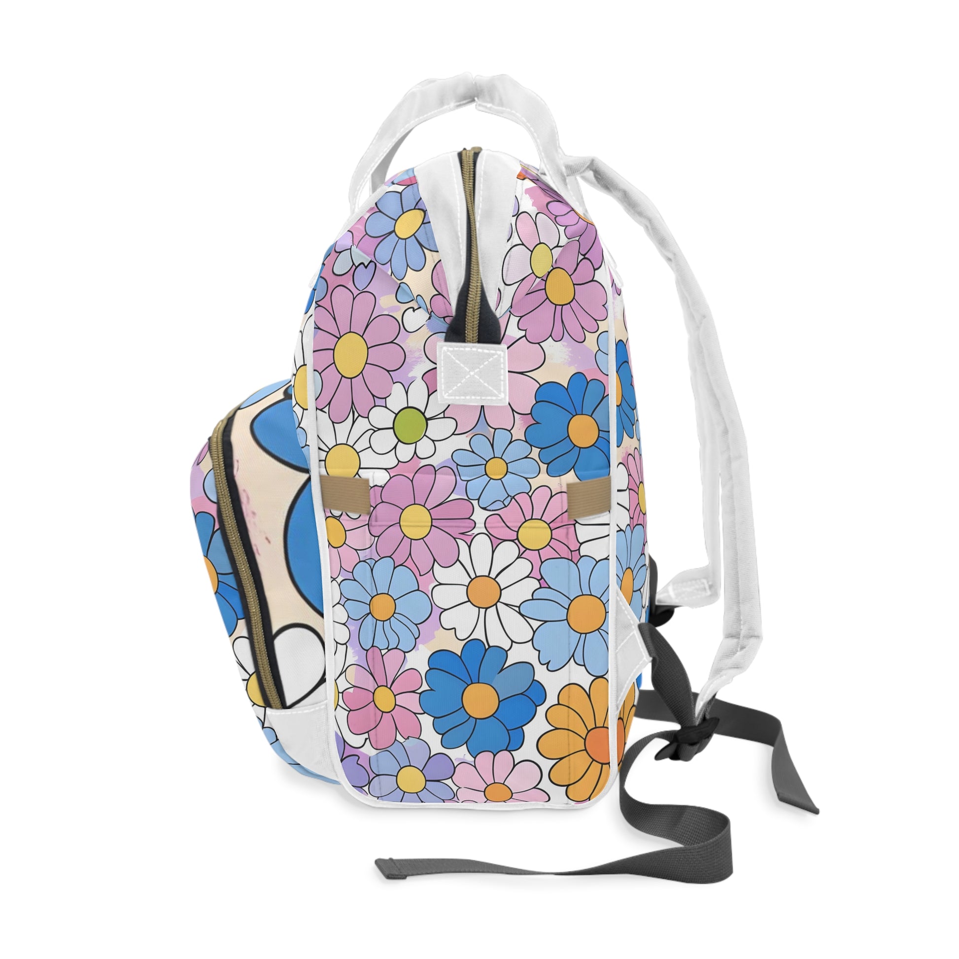 Flower Hour Purple and Blue Multifunctional Diaper Backpack, Artsulli - Art is Long, Life is Short, Bags, , , , , , , 