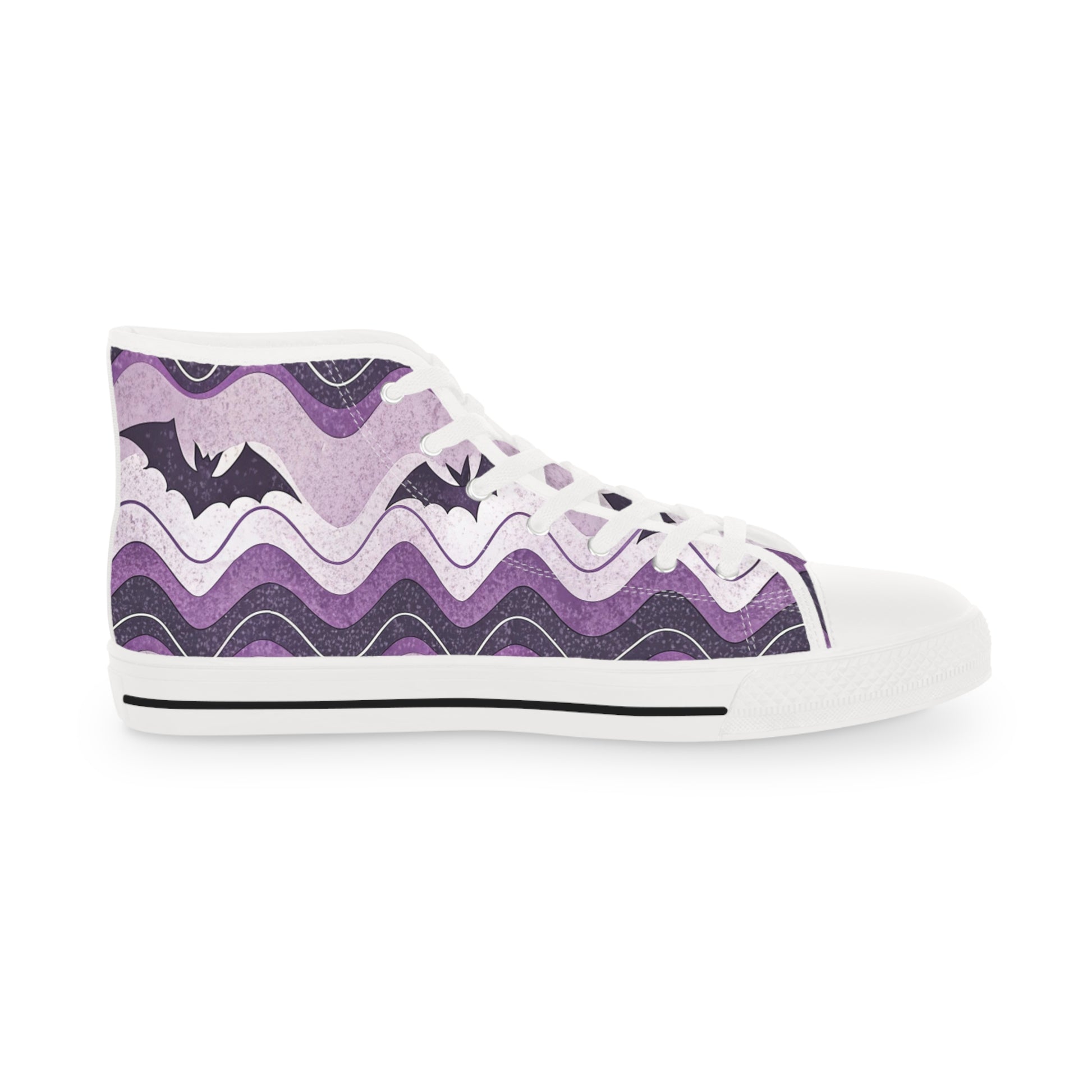 Bat Wave Purple Men's High Top Sneakers, Artsulli - Art is Long, Life is Short, Shoes, , , , , , , 