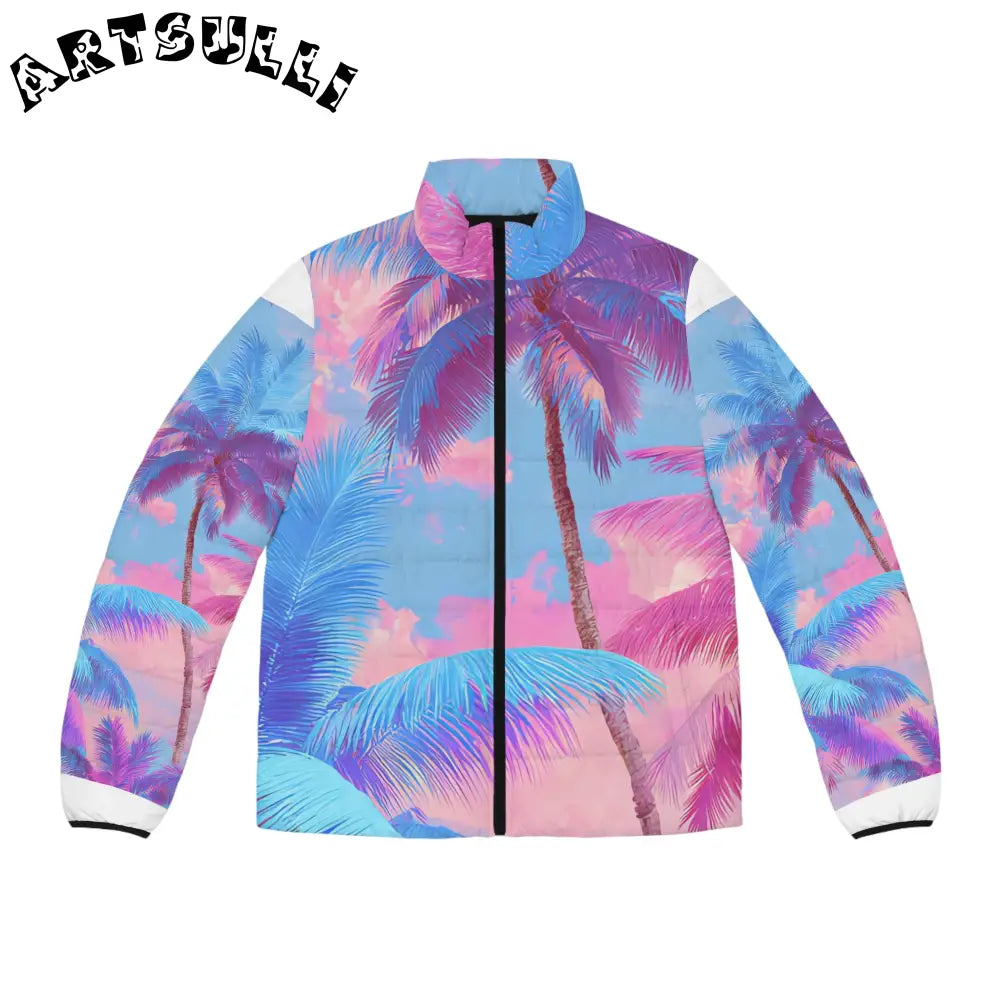 JAKKOUTTHEBXX Ethereal Pastel Palms Men’s Puffer Jacket (AOP)