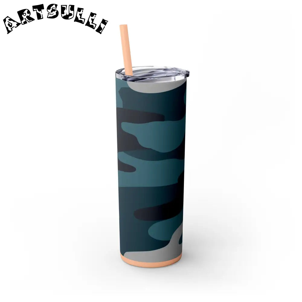 JAKKOUTTHEBXX Blue Camouflage Skinny Tumbler with Straw 20oz