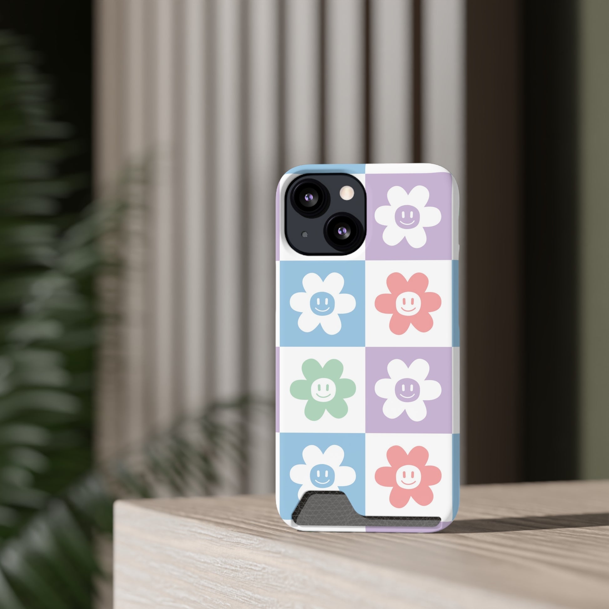Chessboard x Smiley Face Flowers Multi-Color Phone Case With Card Holder, Artsulli - Art is Long, Life is Short, Phone Case, , , , , , , 