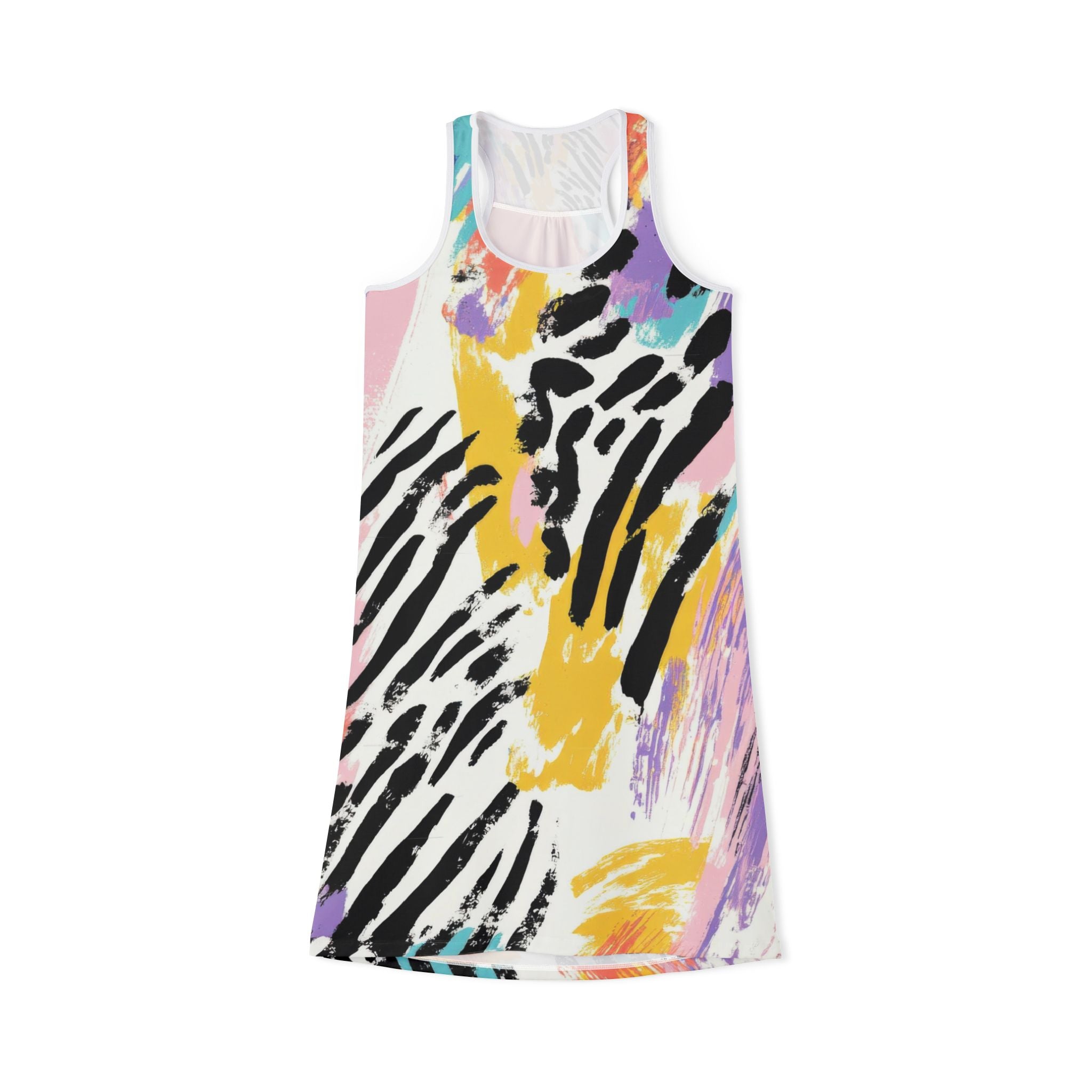 Wild Zebra Stripes x Paint Brush Strokes Multi-Color II Women's Racerback Dress (AOP), Artsulli - Art is Long, Life is Short, Tank Top, Size, XS, Color, White, , , 15834600718463