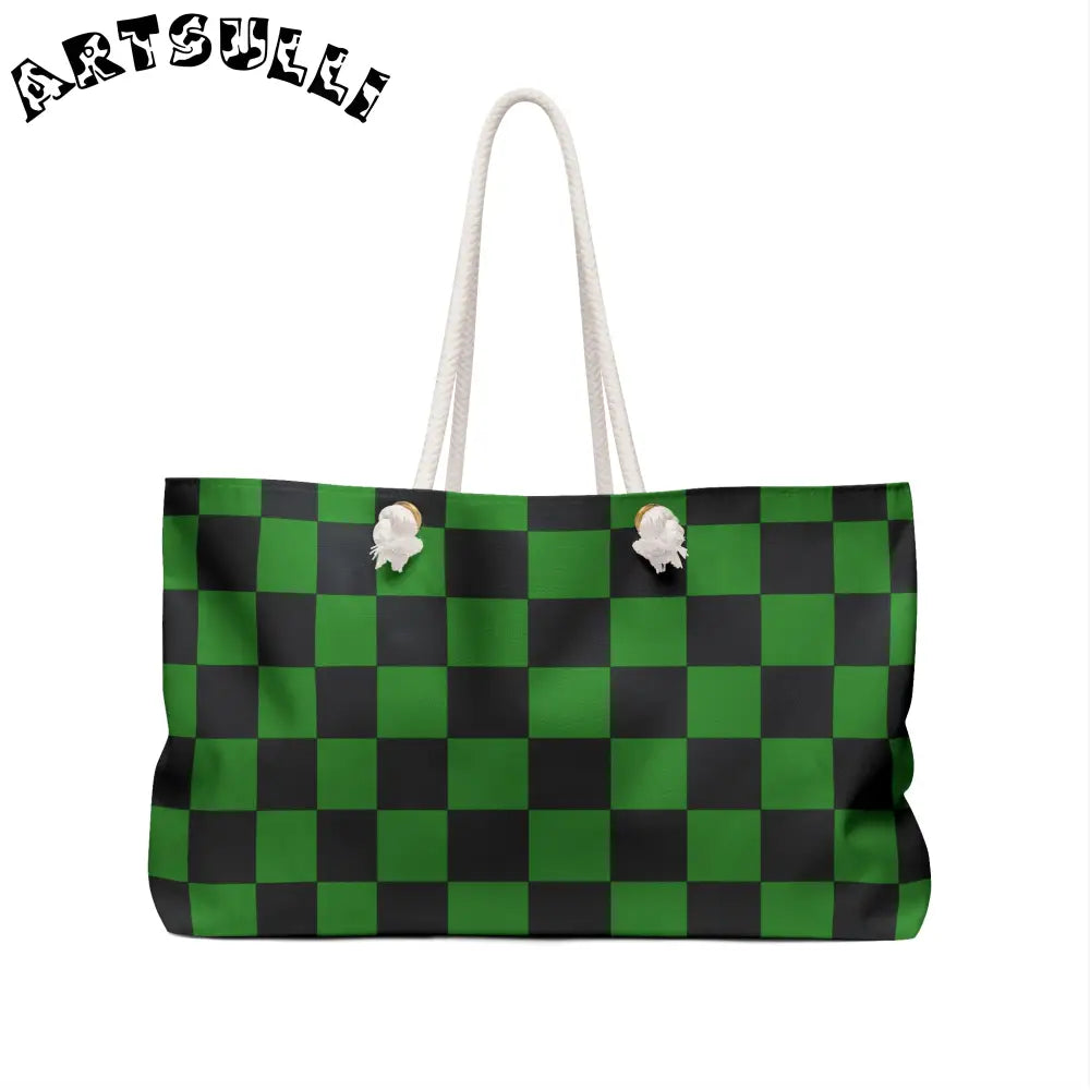 JAKKOUTTHEBXX Checkerboard Green and Black Weekender Bag