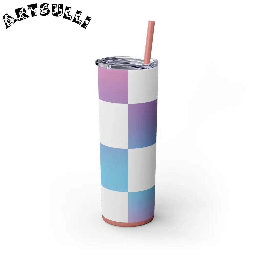 JAKKOUTTHEBXX Vaporwave Check Skinny Tumbler with Straw 20oz