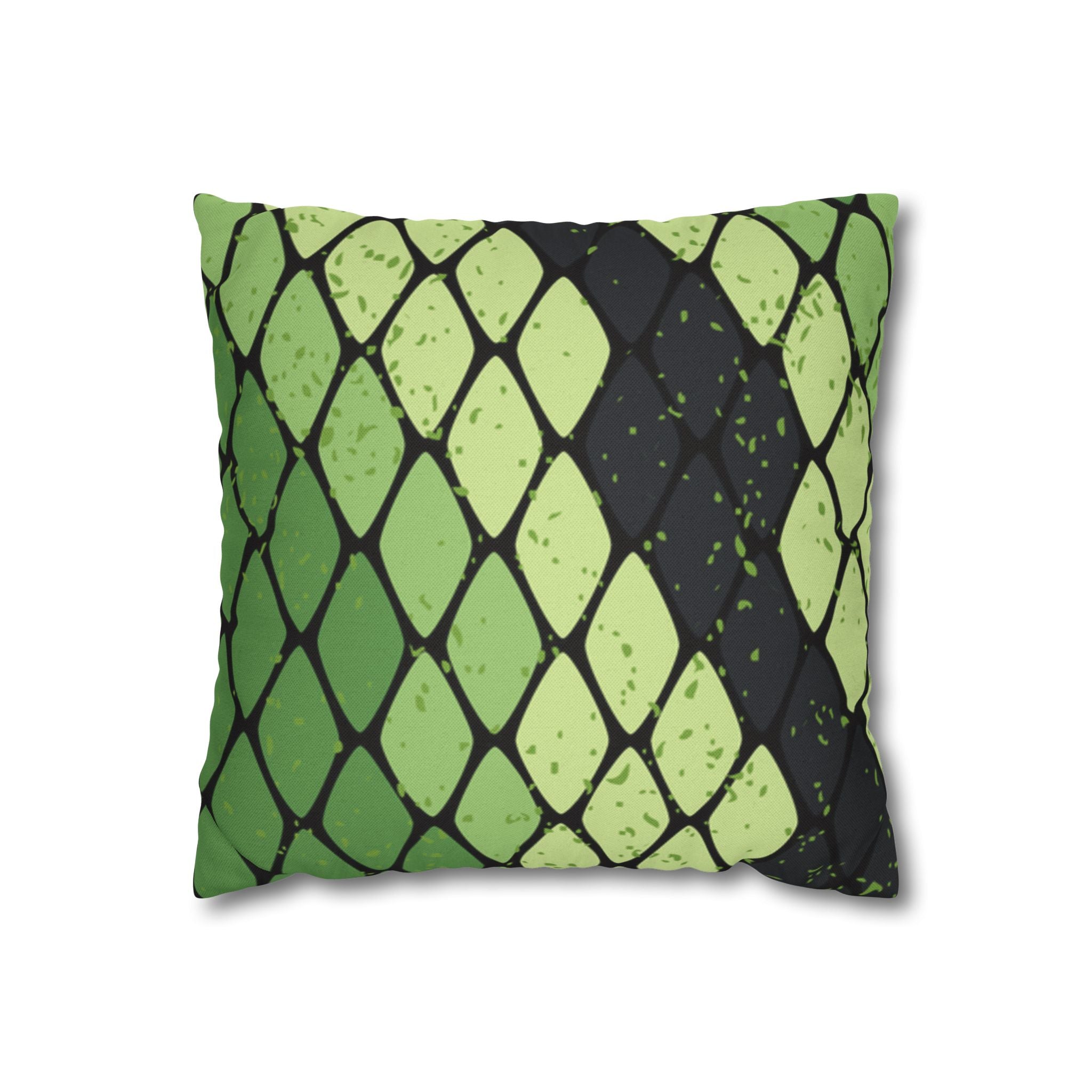 Snake Skin Green and Black Spun Polyester Square Pillowcase, Artsulli - Art is Long, Life is Short, Home Decor, Size, 14" × 14", , , , , 11223013546047