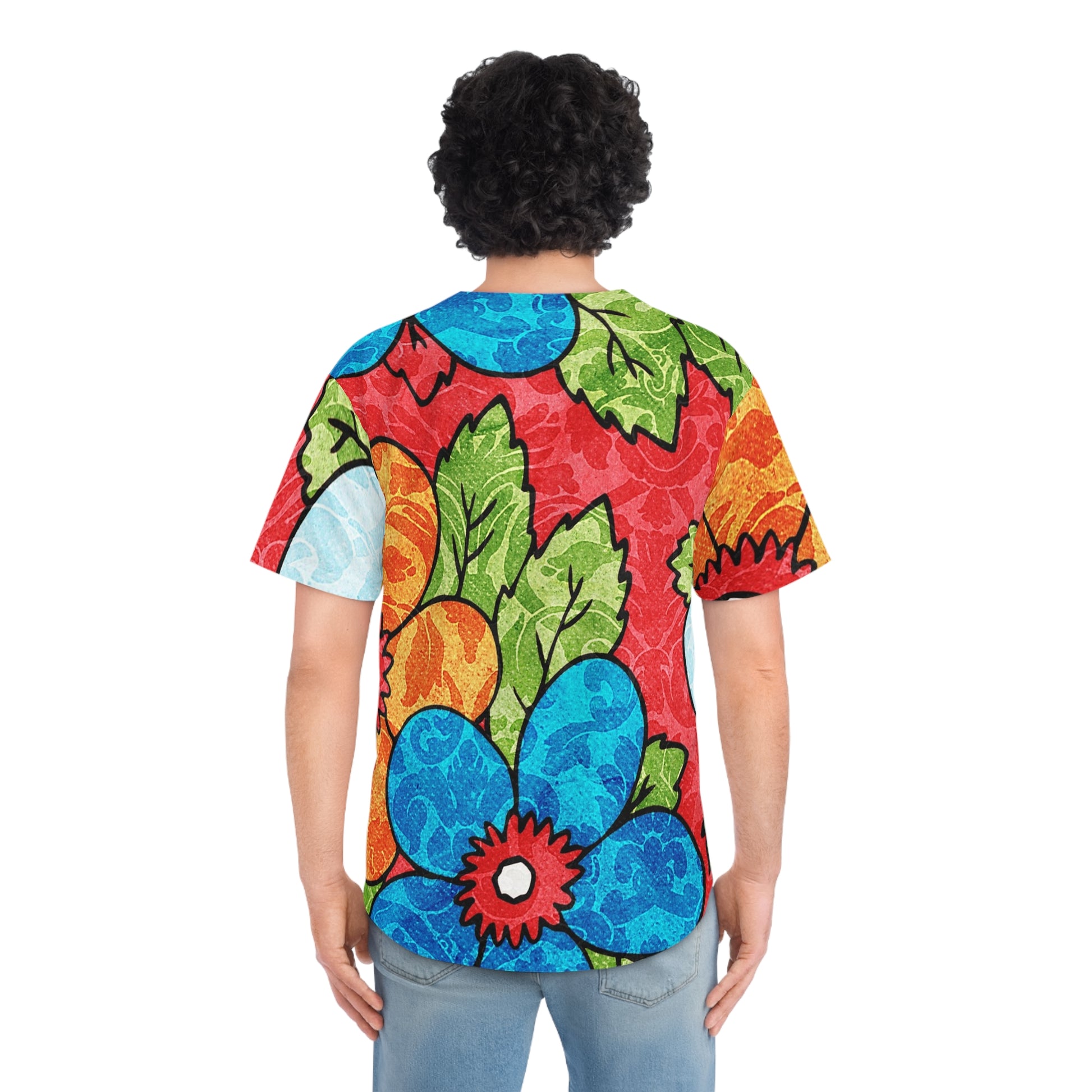 Groovy Red Floral Kl Men's Baseball Jersey (AOP), Artsulli - Art is Long, Life is Short, All Over Prints, , , , , , , 