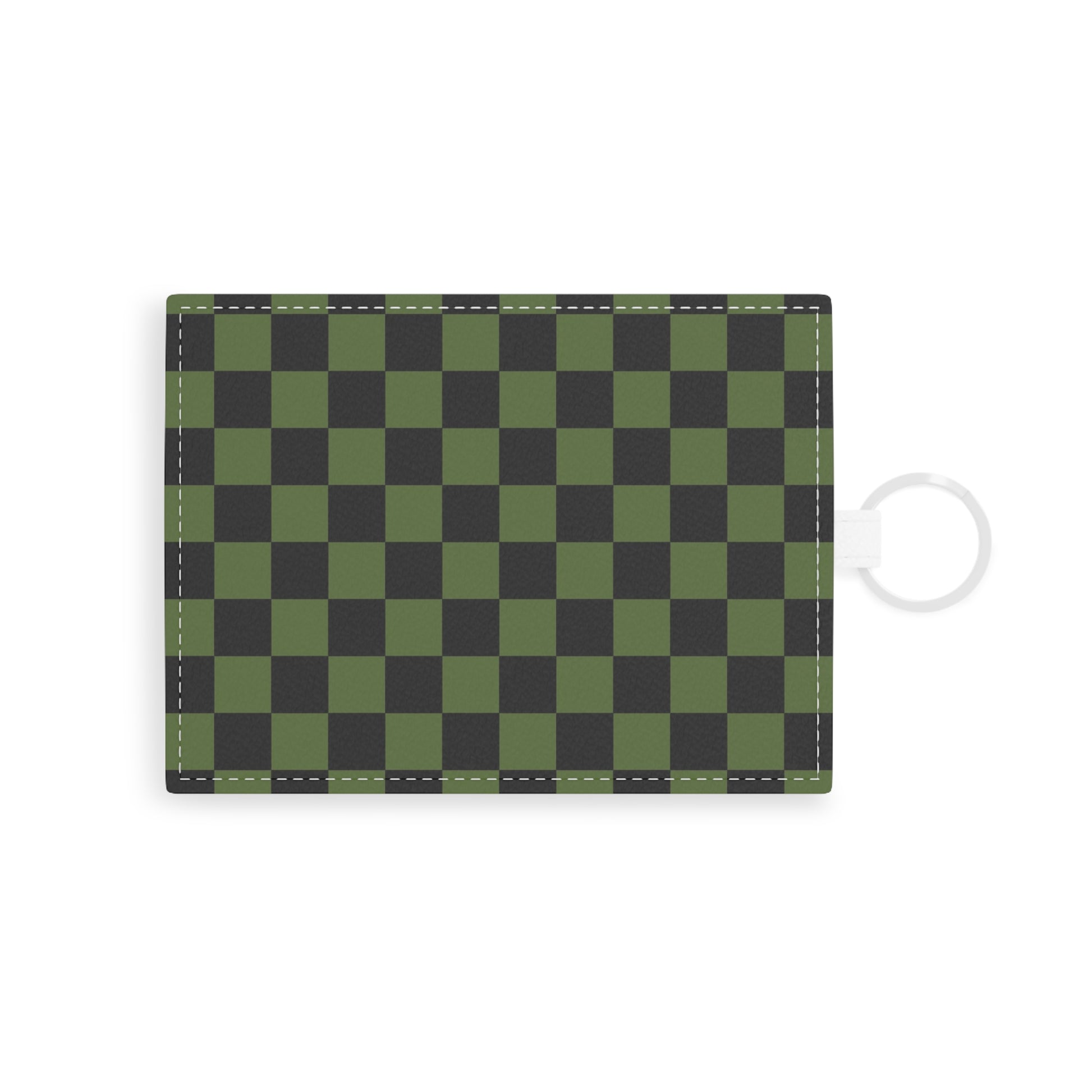 Checkerboard Olive Green and Black Saffiano Leather Card Holder, Artsulli - Art is Long, Life is Short, Accessories, Size, One size, Color, White, , , 10020536637622615292