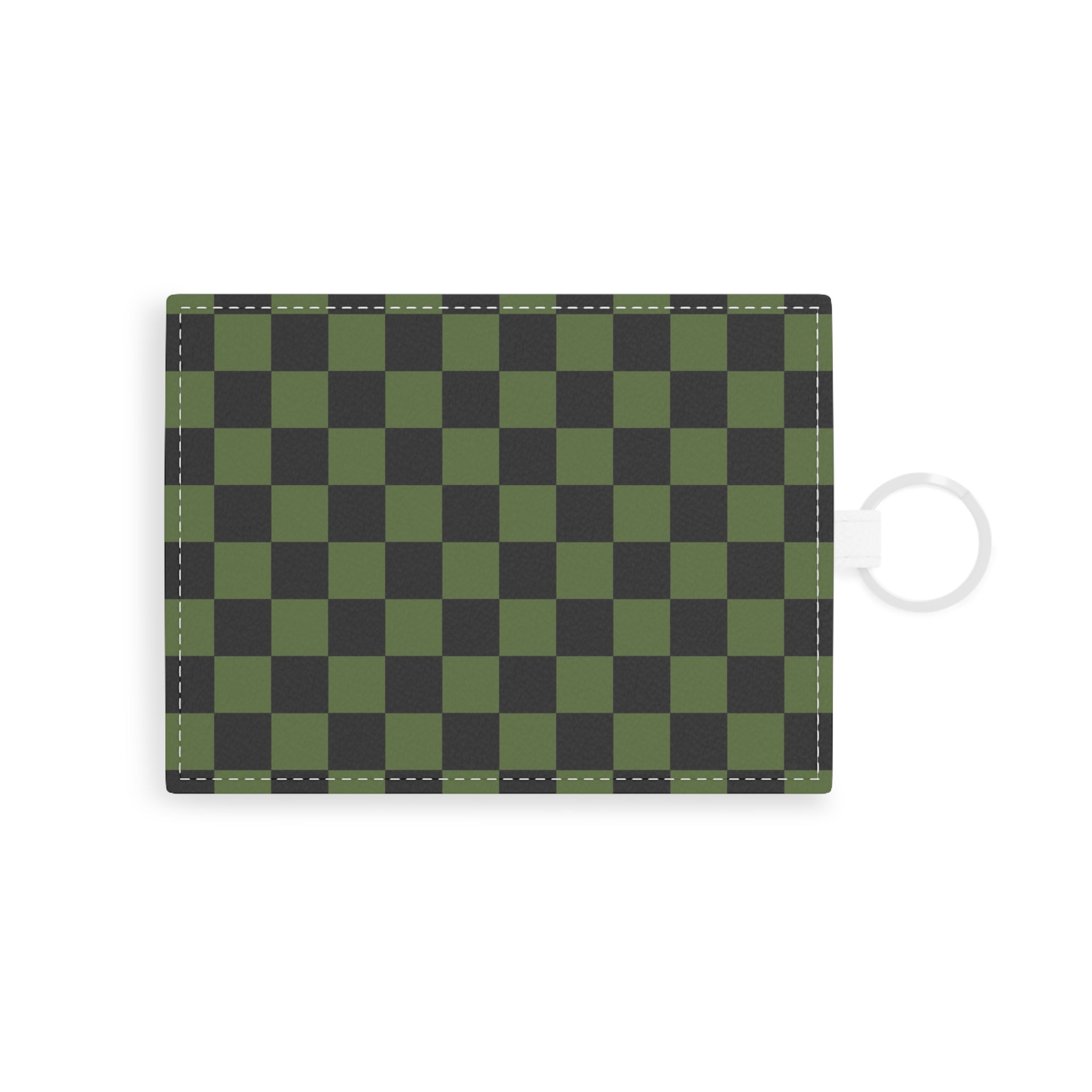 Checkerboard Olive Green and Black Saffiano Leather Card Holder, Artsulli - Art is Long, Life is Short, Accessories, Size, One size, Color, White, , , 10020536637622615292