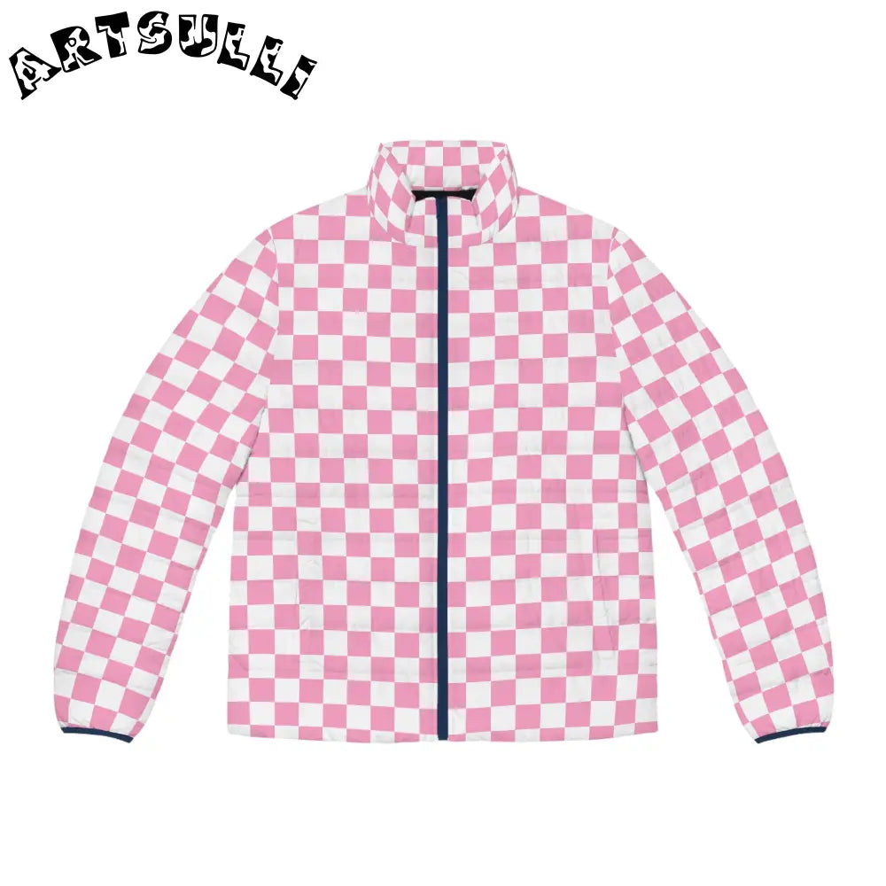 JAKKOUTTHEBXX Checkerboard Hot Pink and White Men’s Puffer Jacket