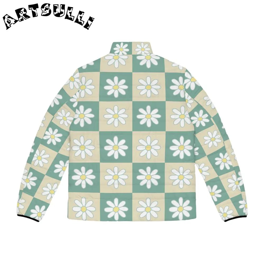 JAKKOUTTHEBXX Retro Daisy Checkerboard Green and Tan Men’s Puffer