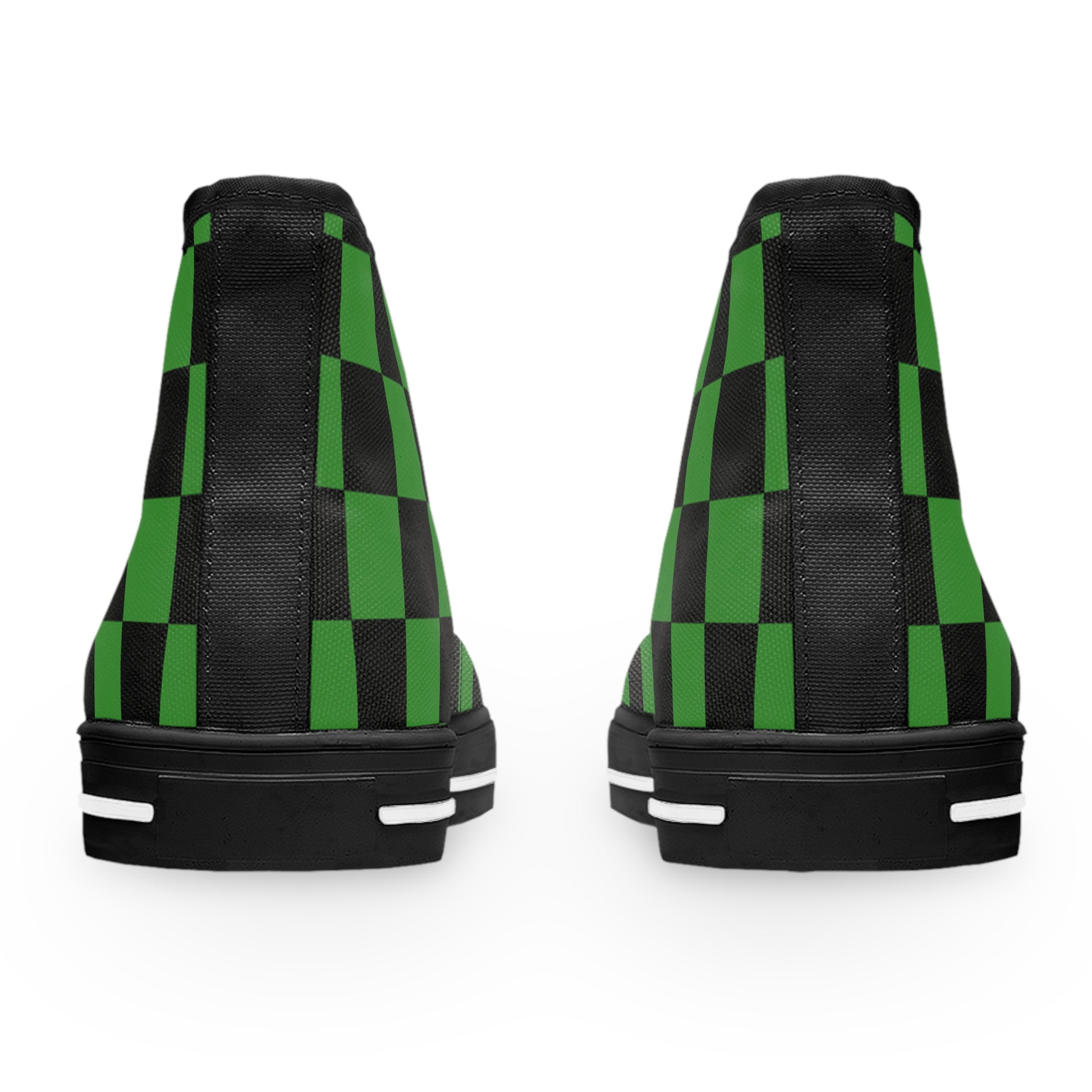 Checkerboard Green and Black Women's High Top Sneakers, Artsulli - Art is Long, Life is Short, Shoes, , , , , , , 