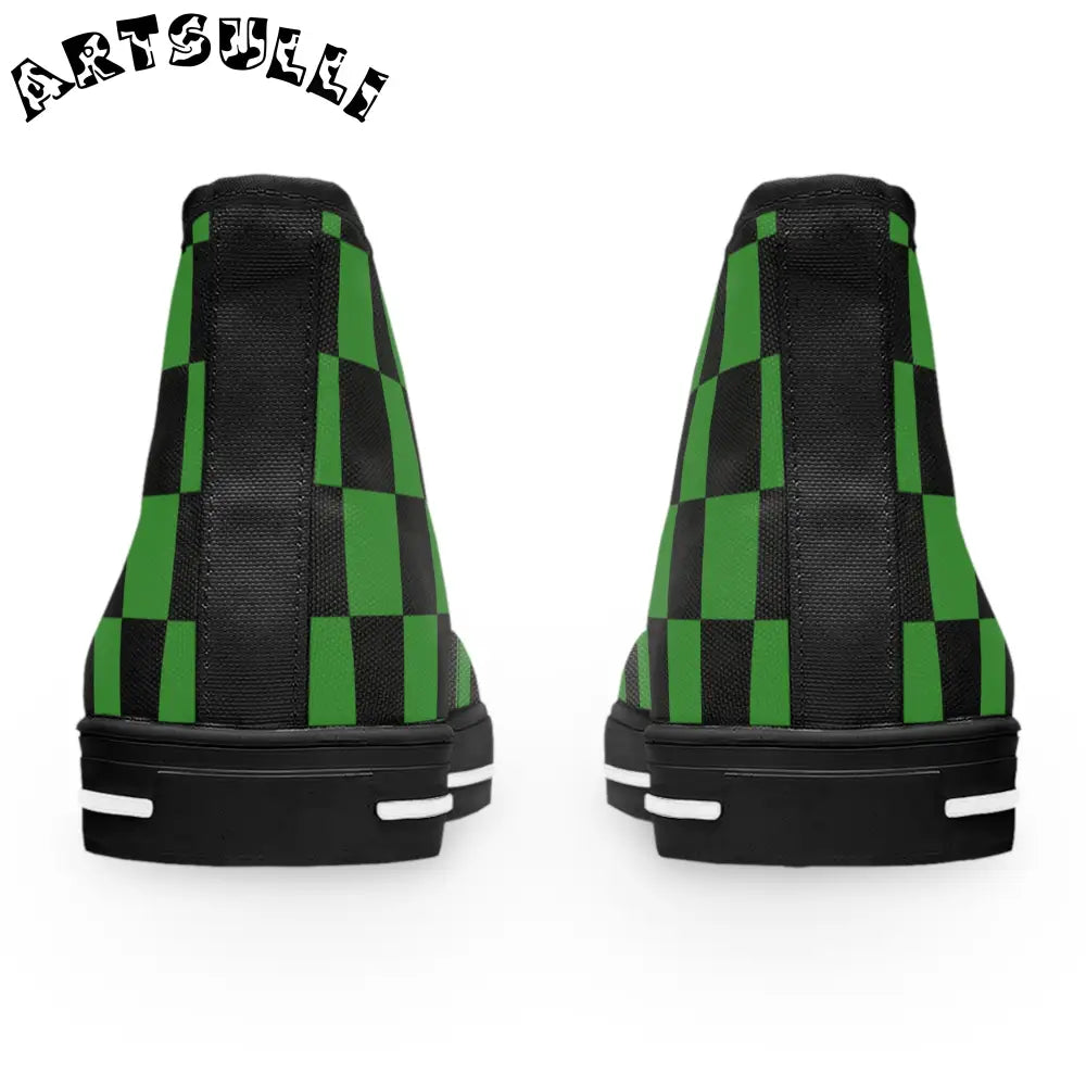JAKKOUTTHEBXX Checkerboard Green and Black Women’s High Top Sneakers