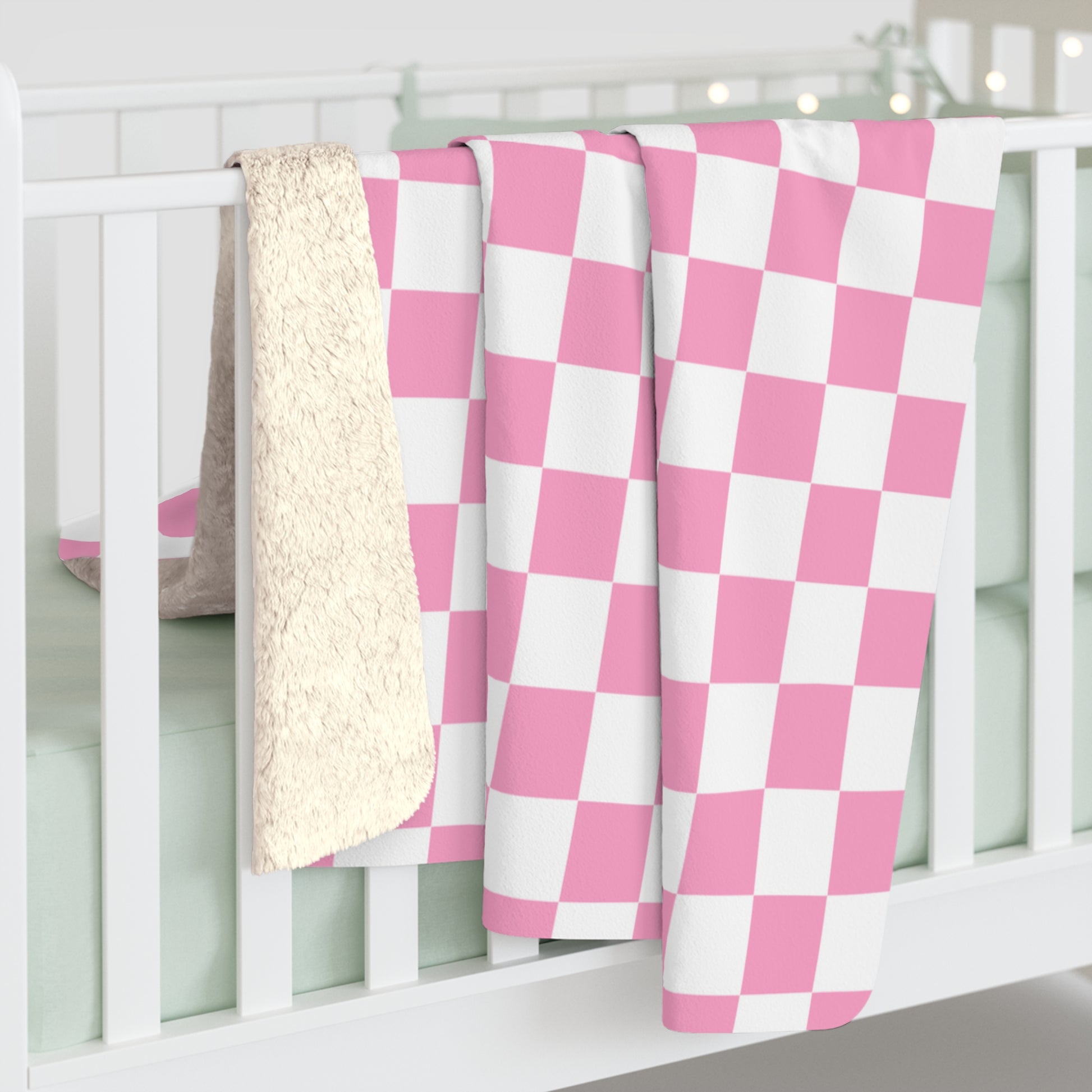 Checkerboard II Hot Pink and White Sherpa Fleece Blanket, Artsulli - Art is Long, Life is Short, Home Decor, , , , , , , 