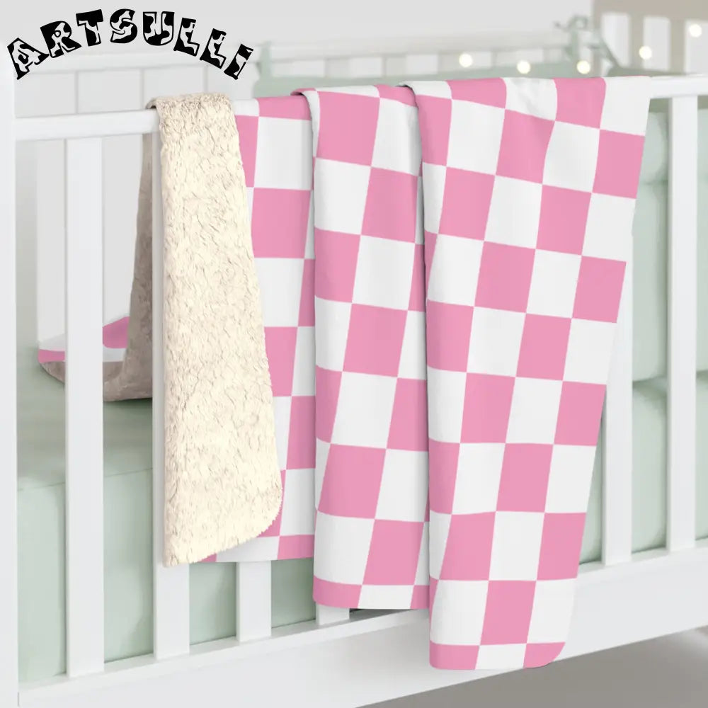 JAKKOUTTHEBXX Checkerboard II Hot Pink and White Sherpa Fleece